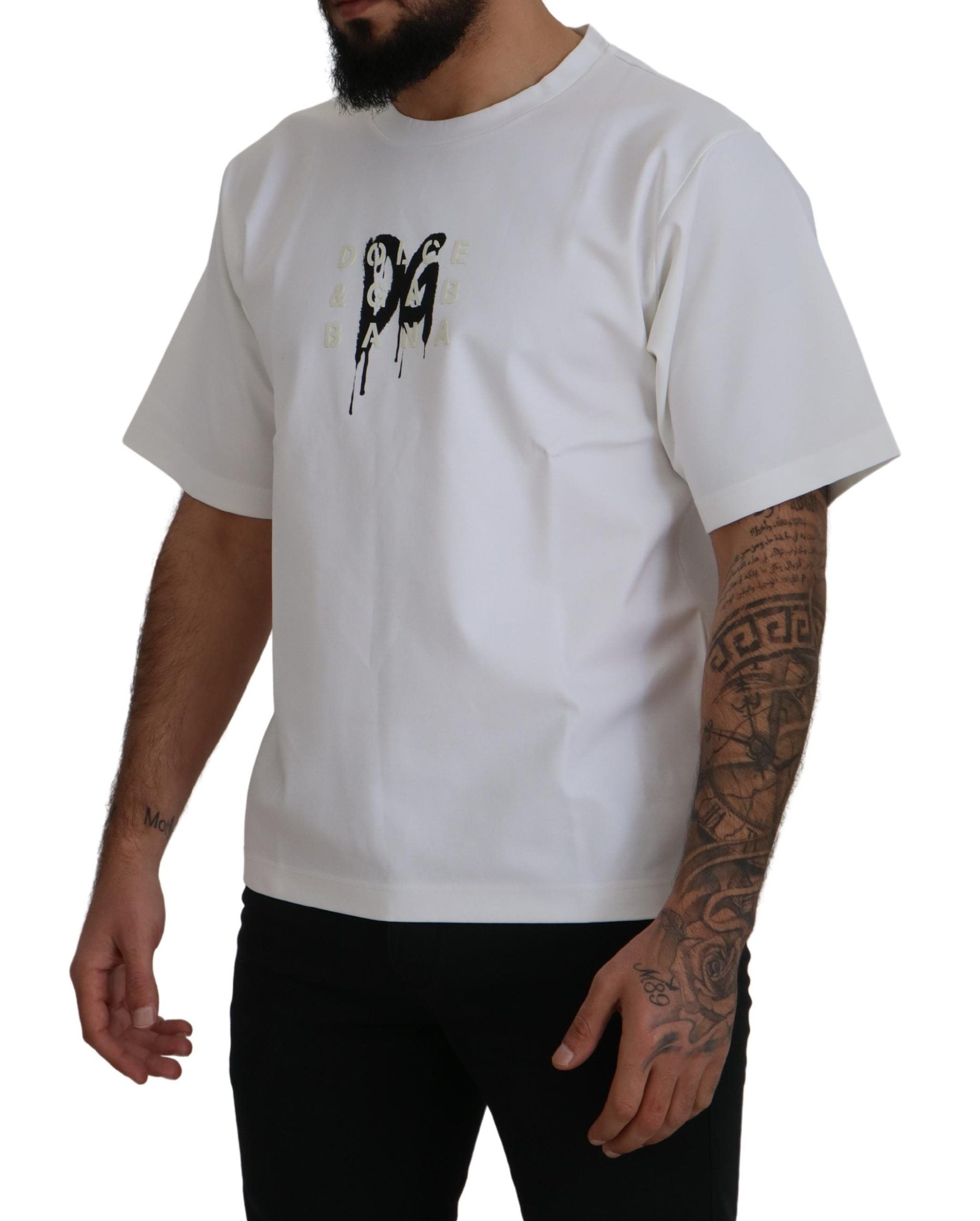 Wit T-shirt met ronde hals en logoprint van katoen