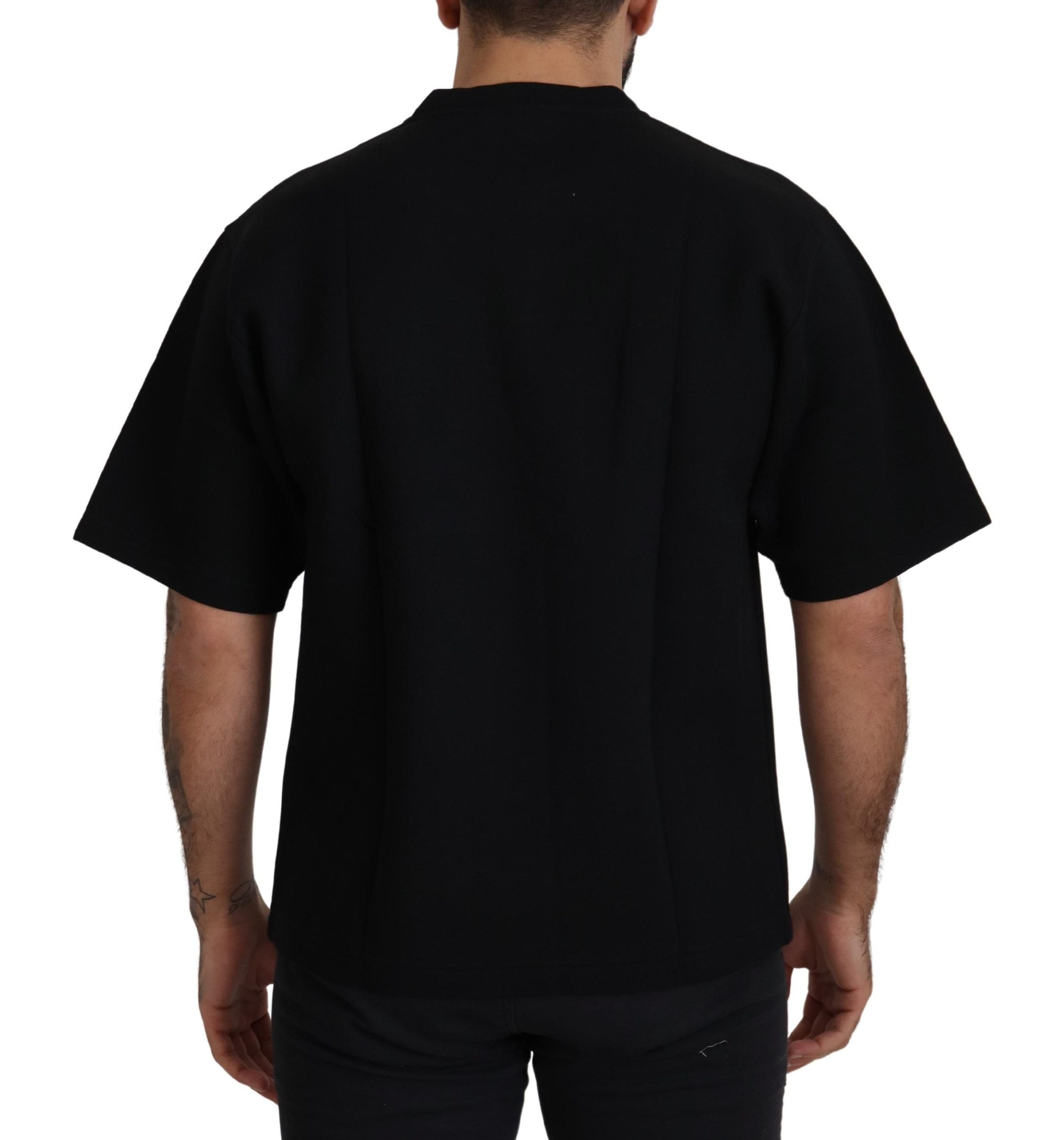 Zwart katoenen T-shirt met ronde hals en logo