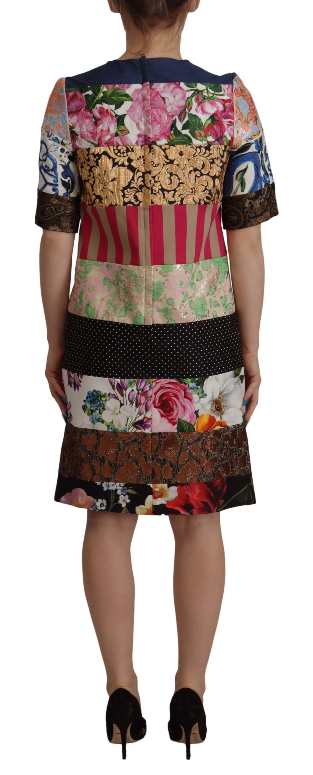 Multicolor Pachwork Floral Sheath Jaquard Mini Jurk