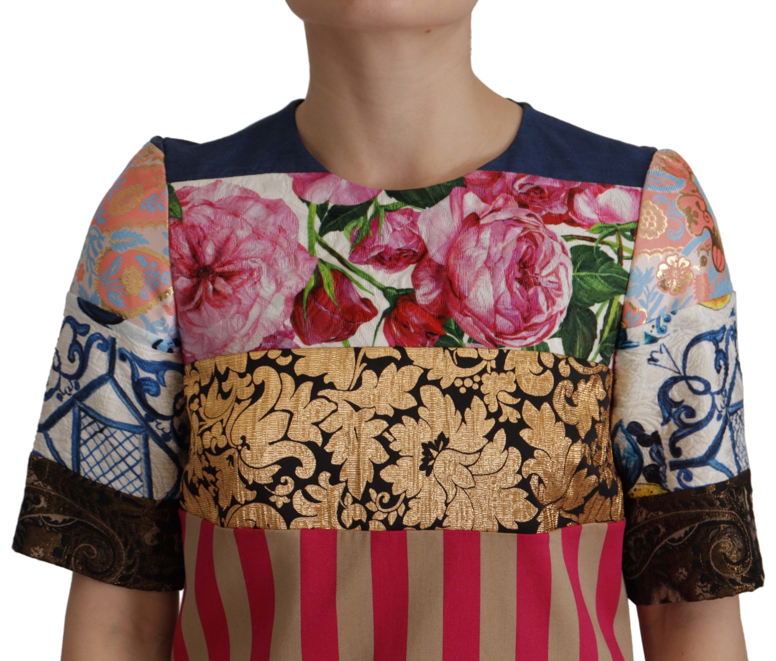 Multicolor Pachwork Floral Sheath Jaquard Mini Jurk