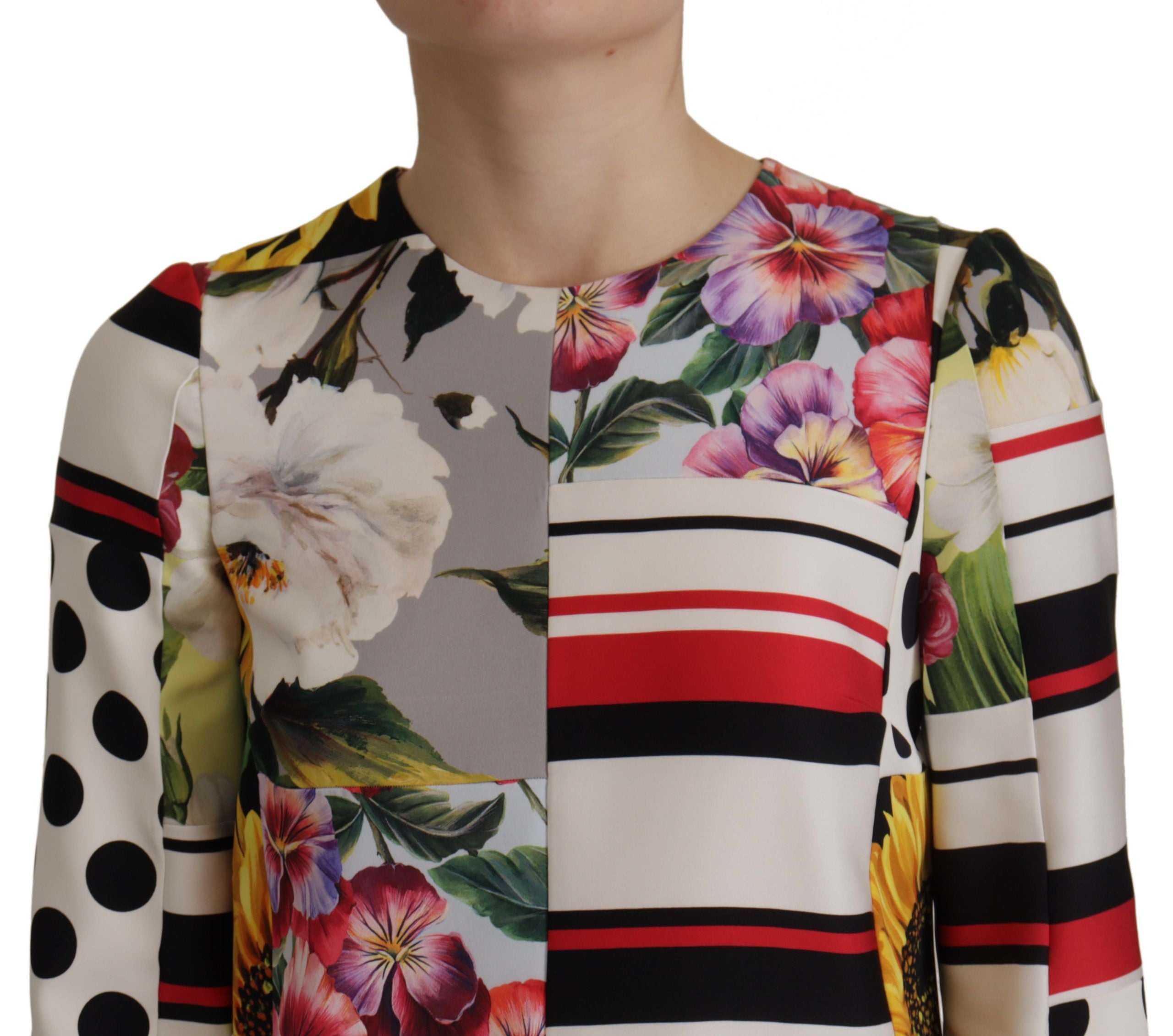 Multicolor Charmeuse Floral Sheath Jaquard Pachwork Jurk