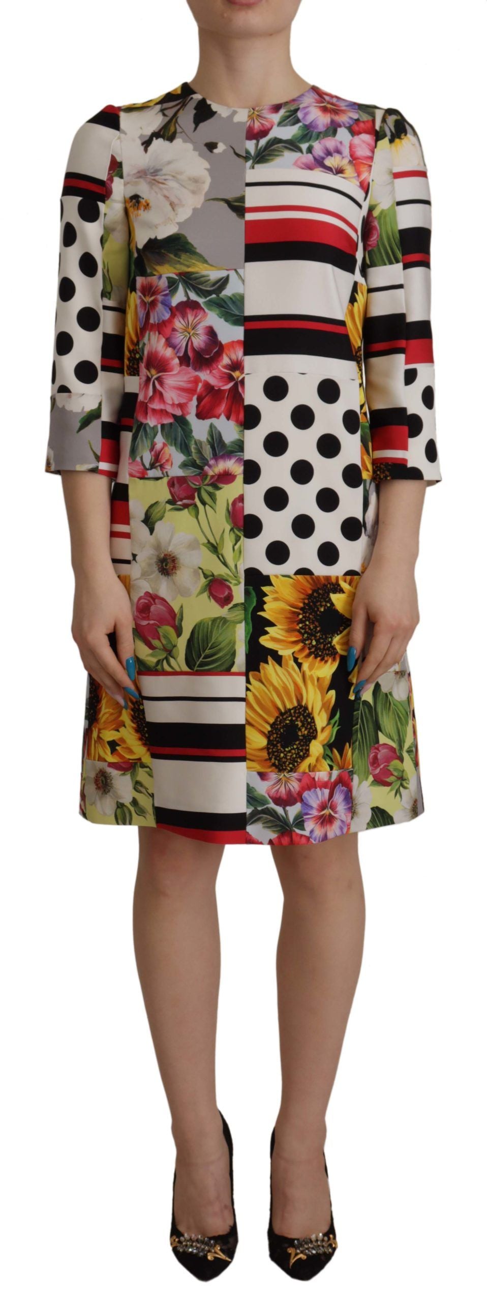 Multicolor Charmeuse Floral Sheath Jaquard Pachwork Jurk