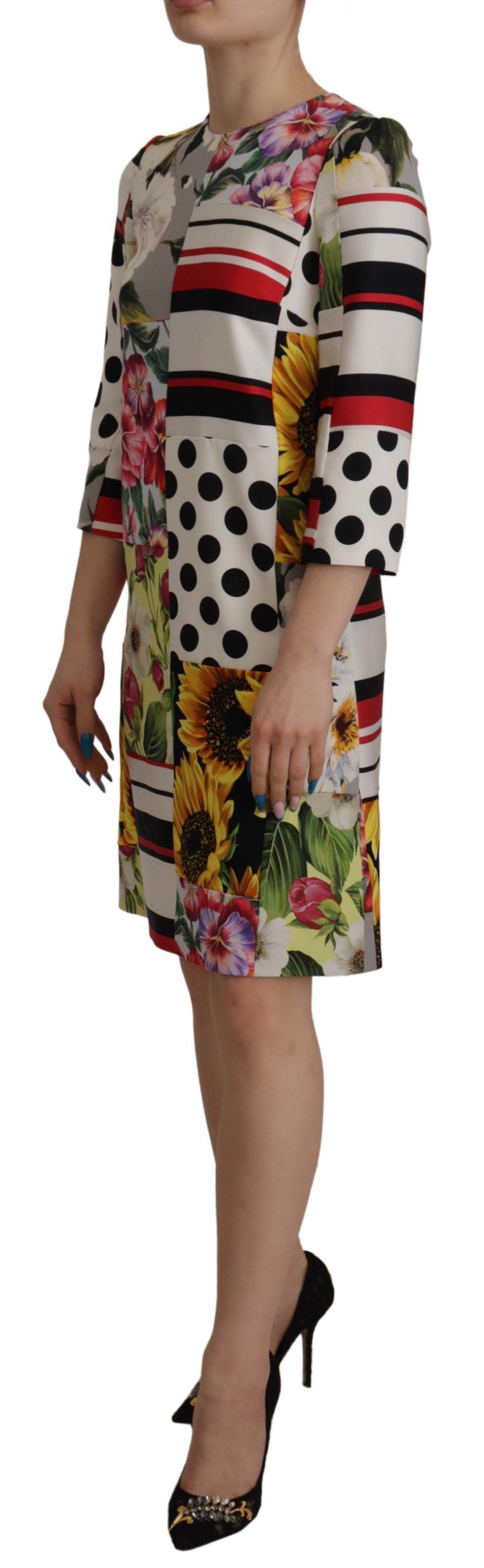 Multicolor Charmeuse Floral Sheath Jaquard Pachwork Jurk