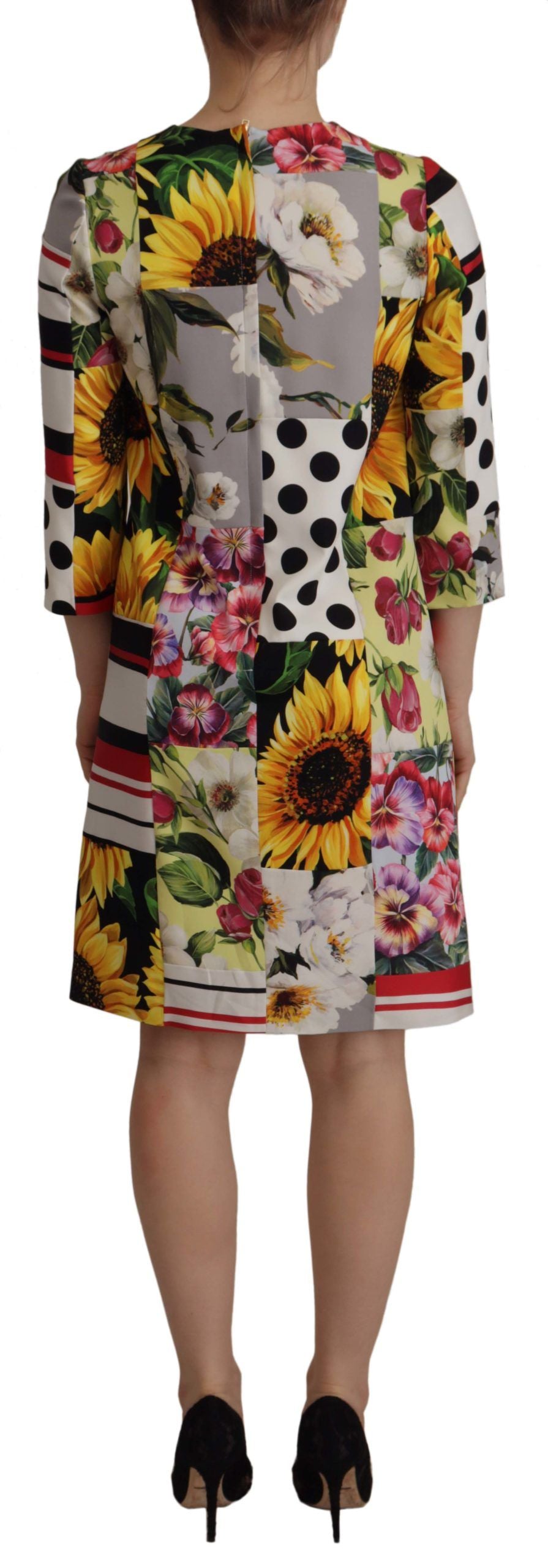 Multicolor Charmeuse Floral Sheath Jaquard Pachwork Jurk