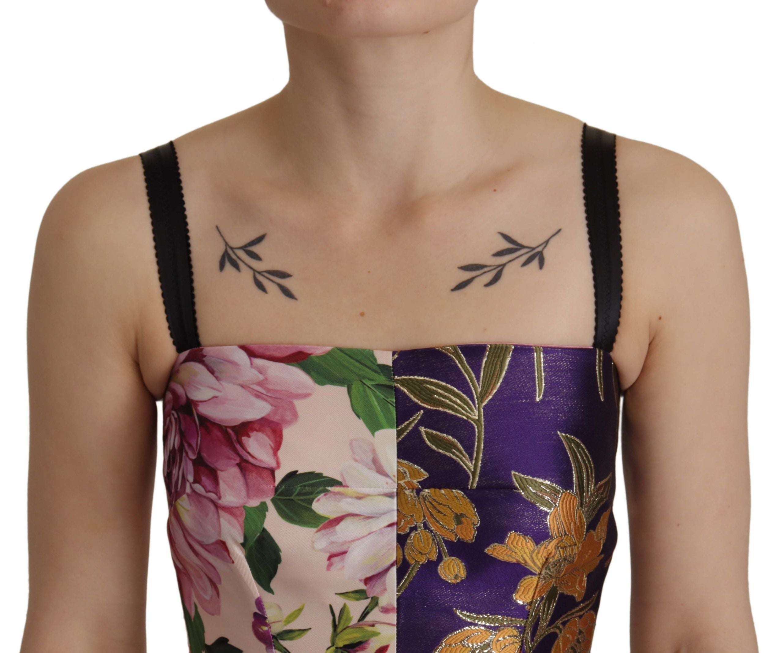 Jurk Midi Patchwork Bloemen Jaquard Zijde