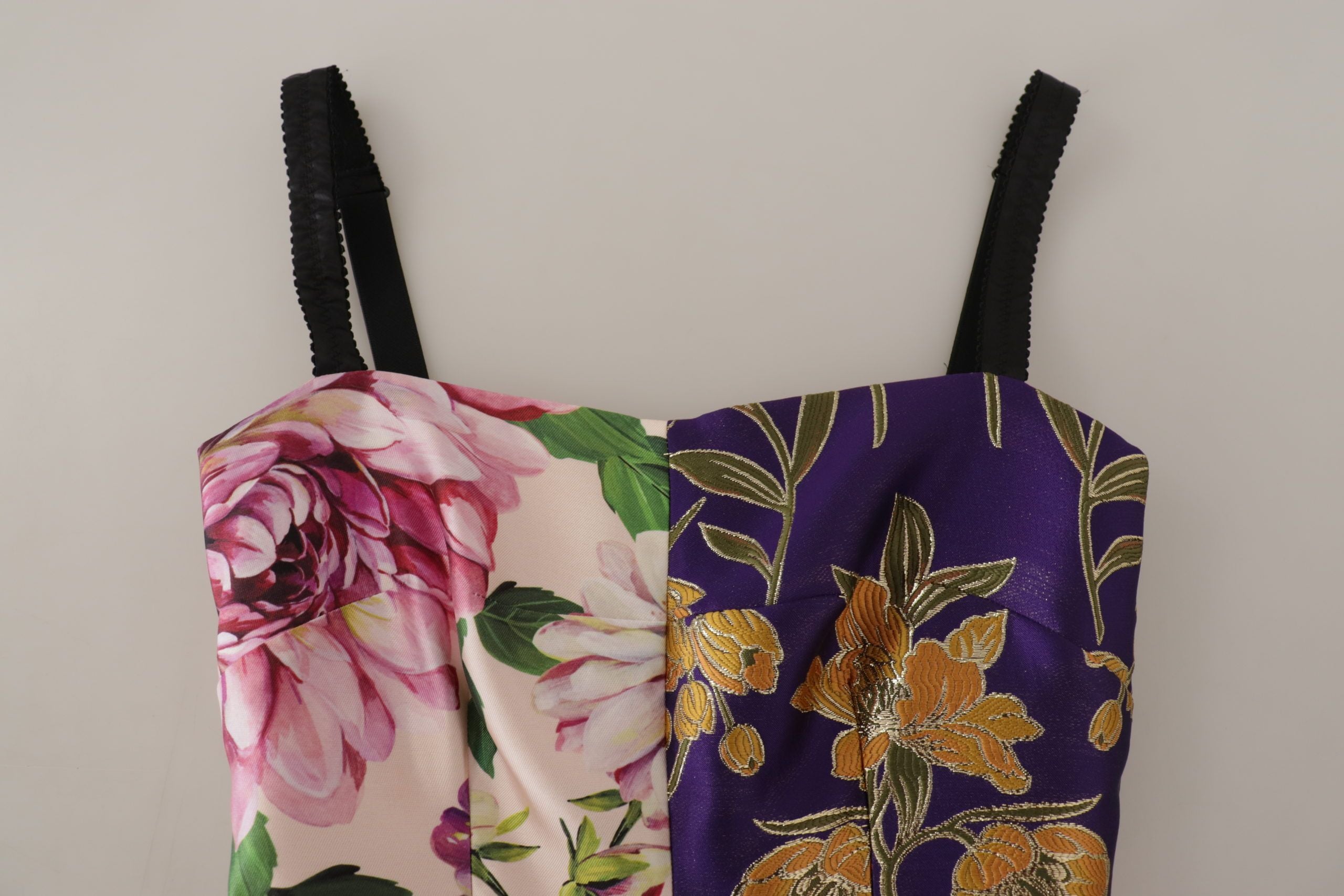 Jurk Midi Patchwork Bloemen Jaquard Zijde
