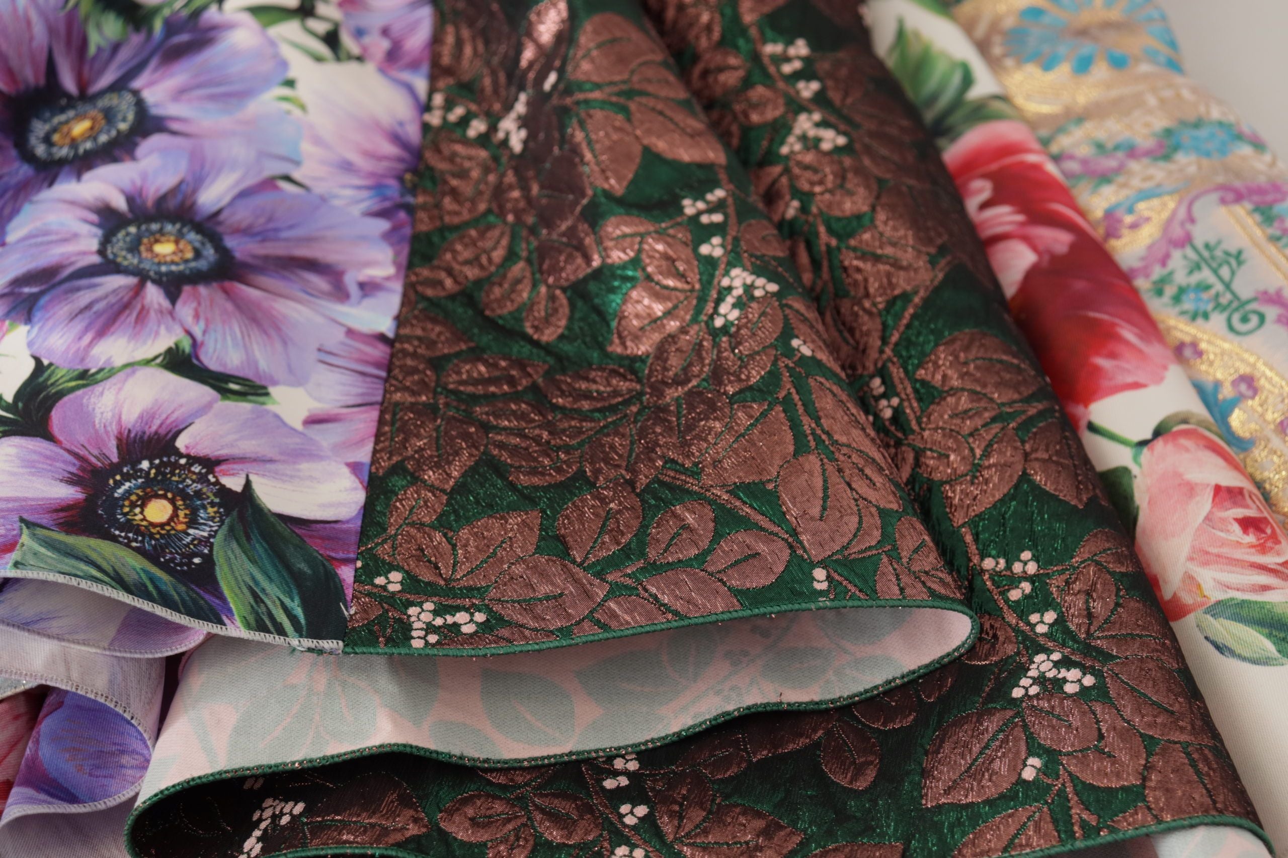 Jurk Midi Patchwork Bloemen Jaquard Zijde