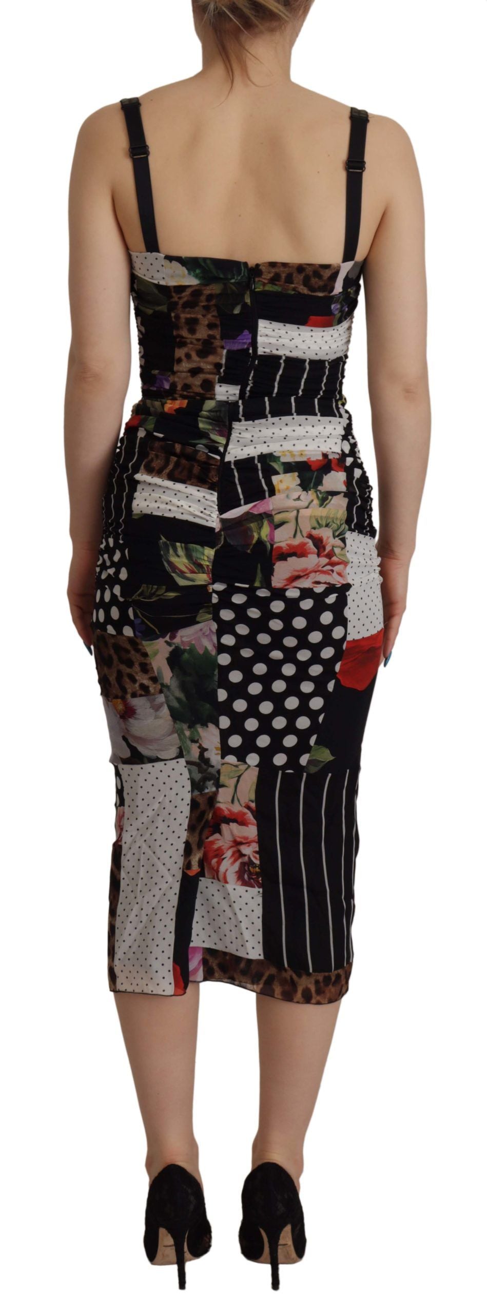Multicolor Pachwork Midi Floral Zijden Luipaard Bodycon Jurk