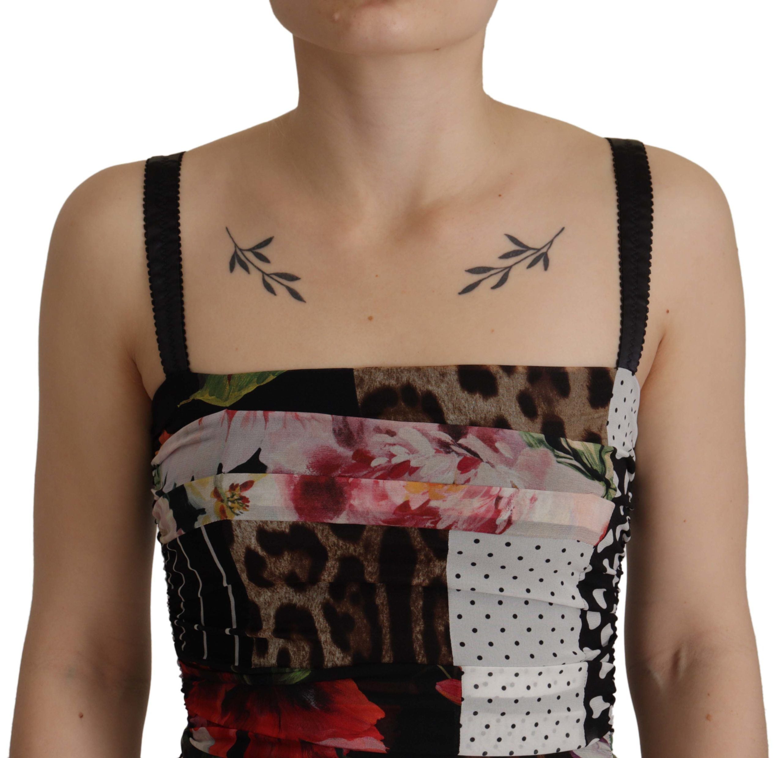 Multicolor Pachwork Midi Floral Zijden Luipaard Bodycon Jurk