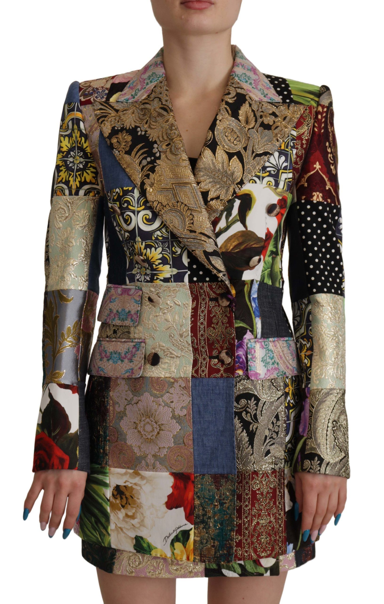 Multicolor dubbelrijs patchwork jacquard blazerjasje