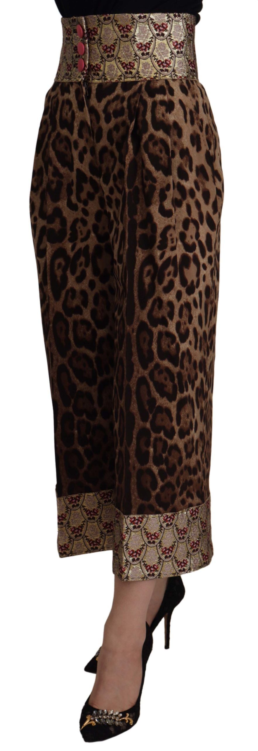 Bruine luipaardgouden jacquard hoge taille broek