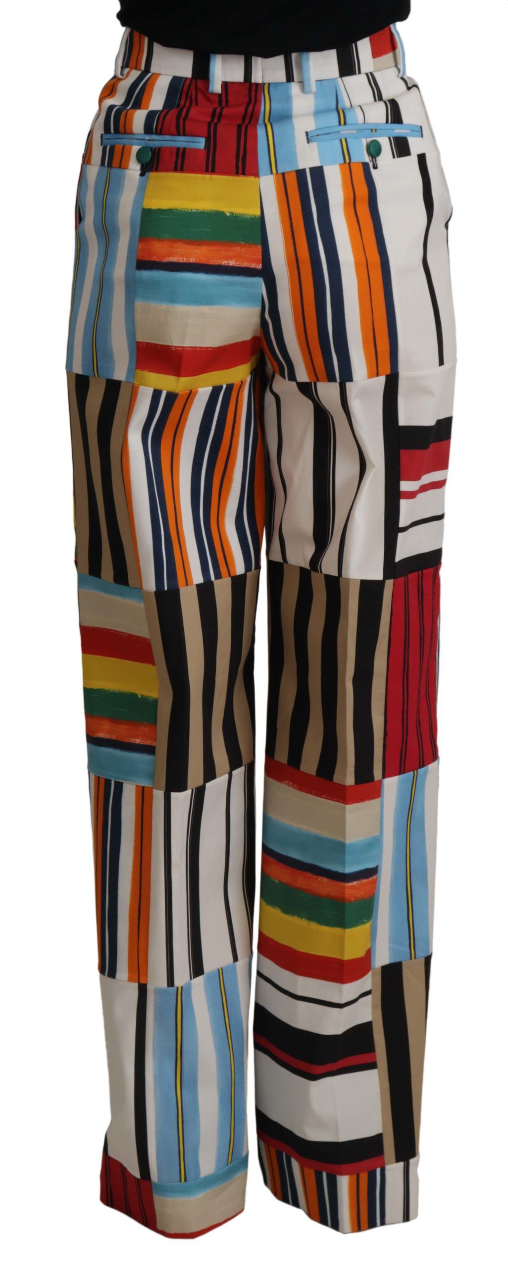Multicolor gestreepte katoenen broek met hoge taille