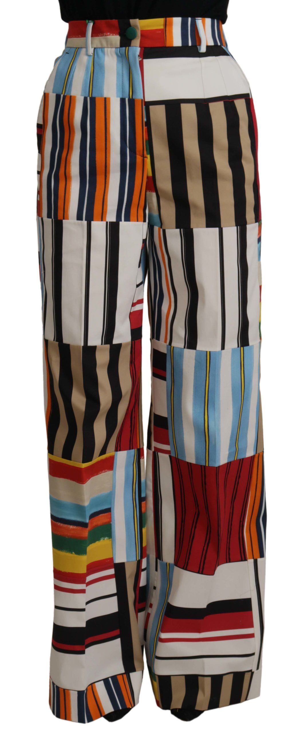 Multicolor gestreepte katoenen broek met hoge taille