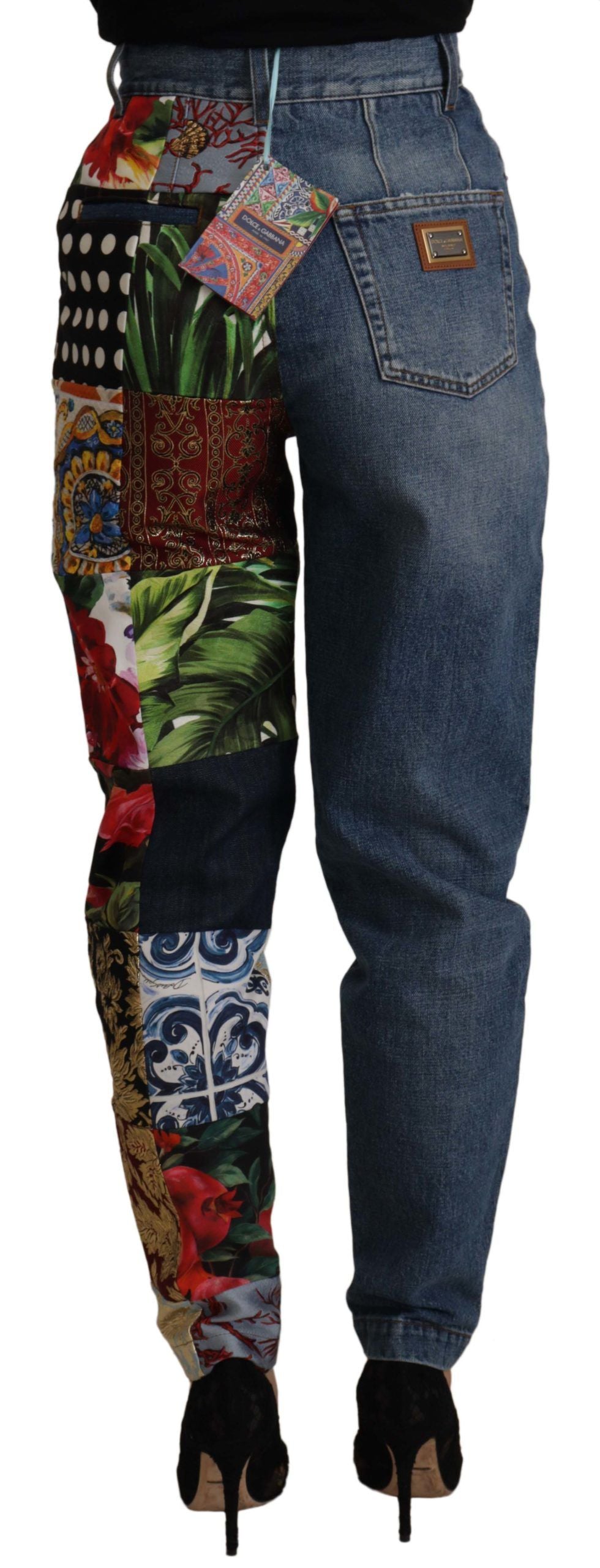 Blauwe jeans jacquard majolica hoge taille broek