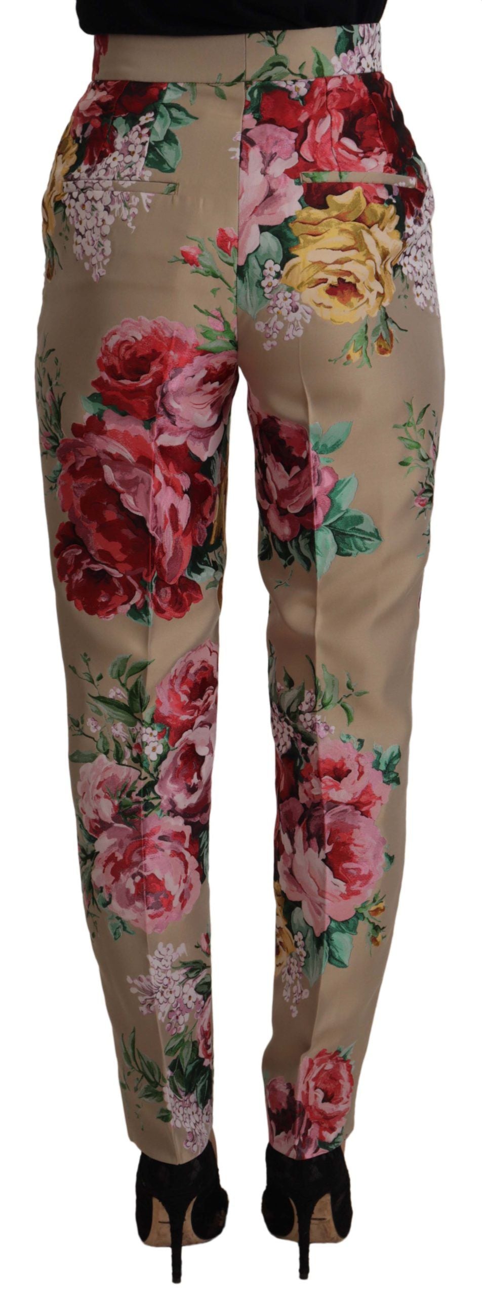 Beige bloemenjurk, formele hoge taille broek