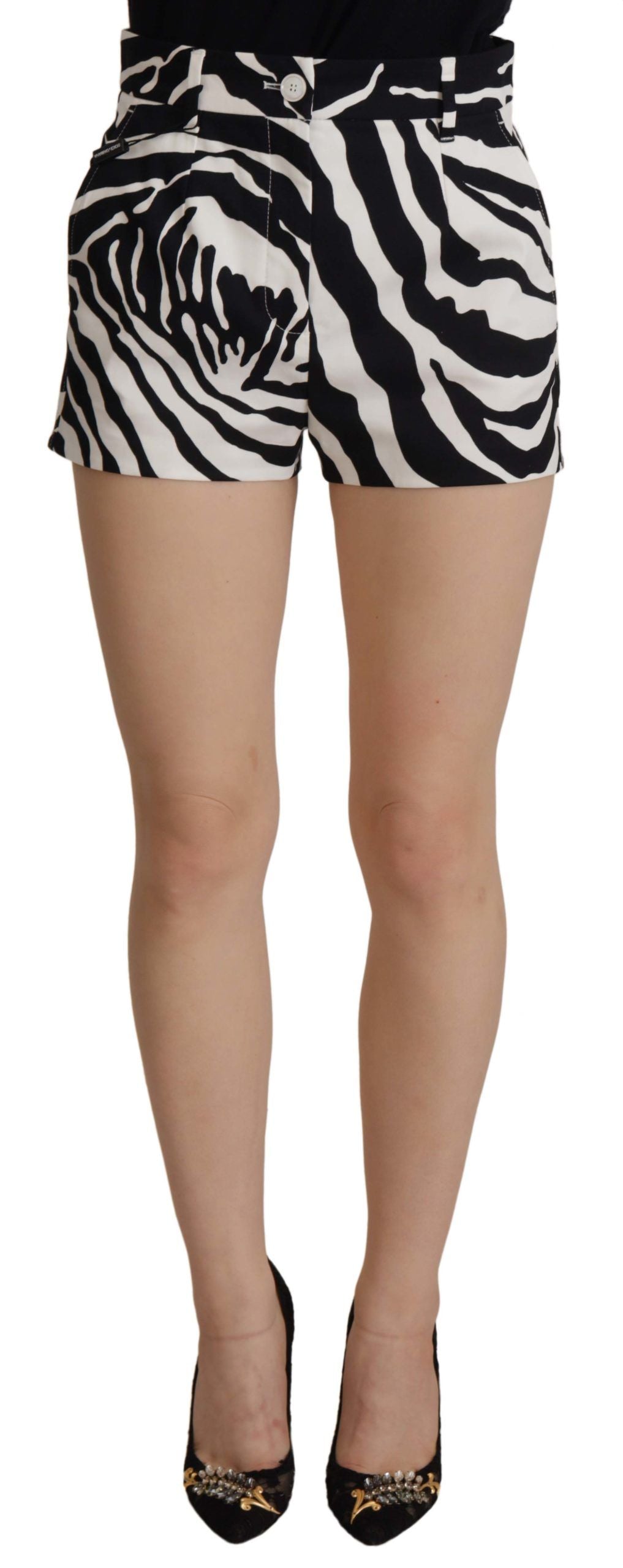 Zwarte witte katoenen stretch hotpants shorts