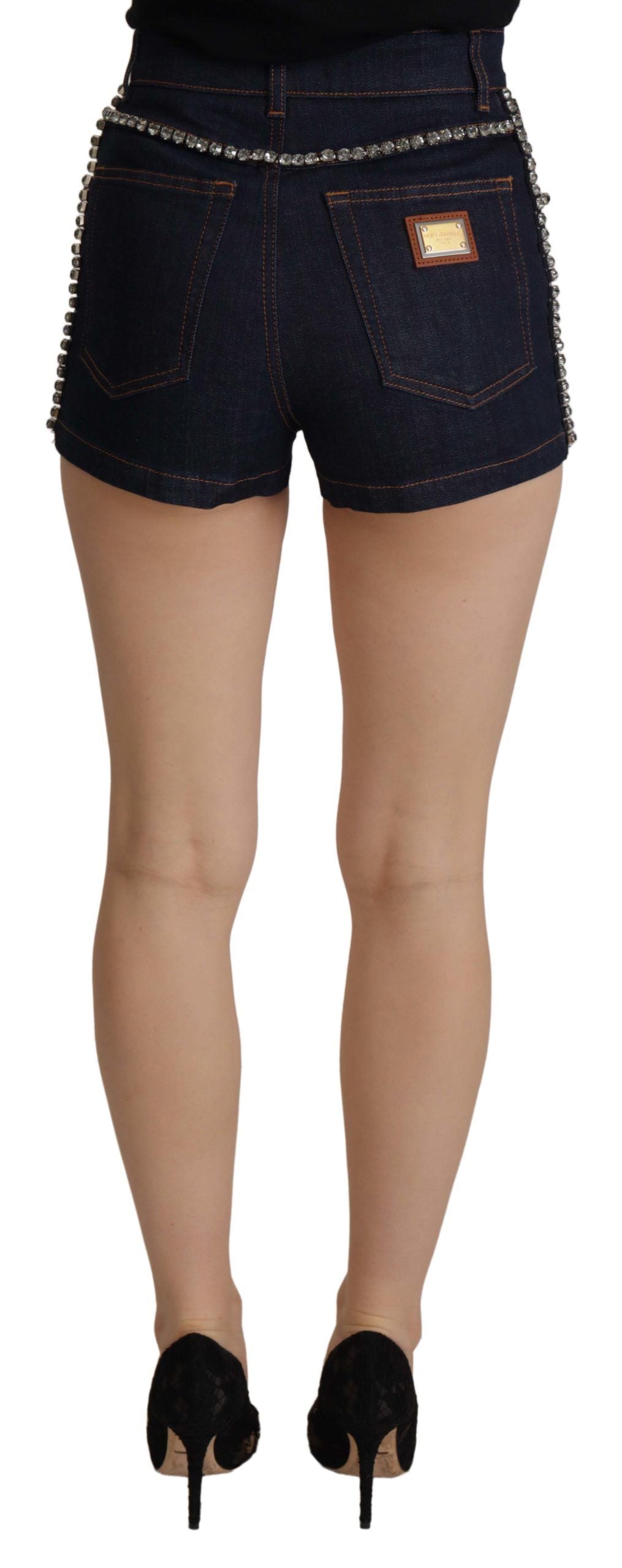 Blauwe denim stretch kristal hotpants shorts