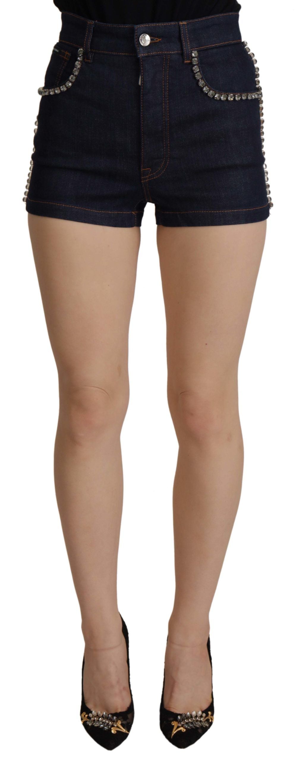 Blauwe denim stretch kristal hotpants shorts