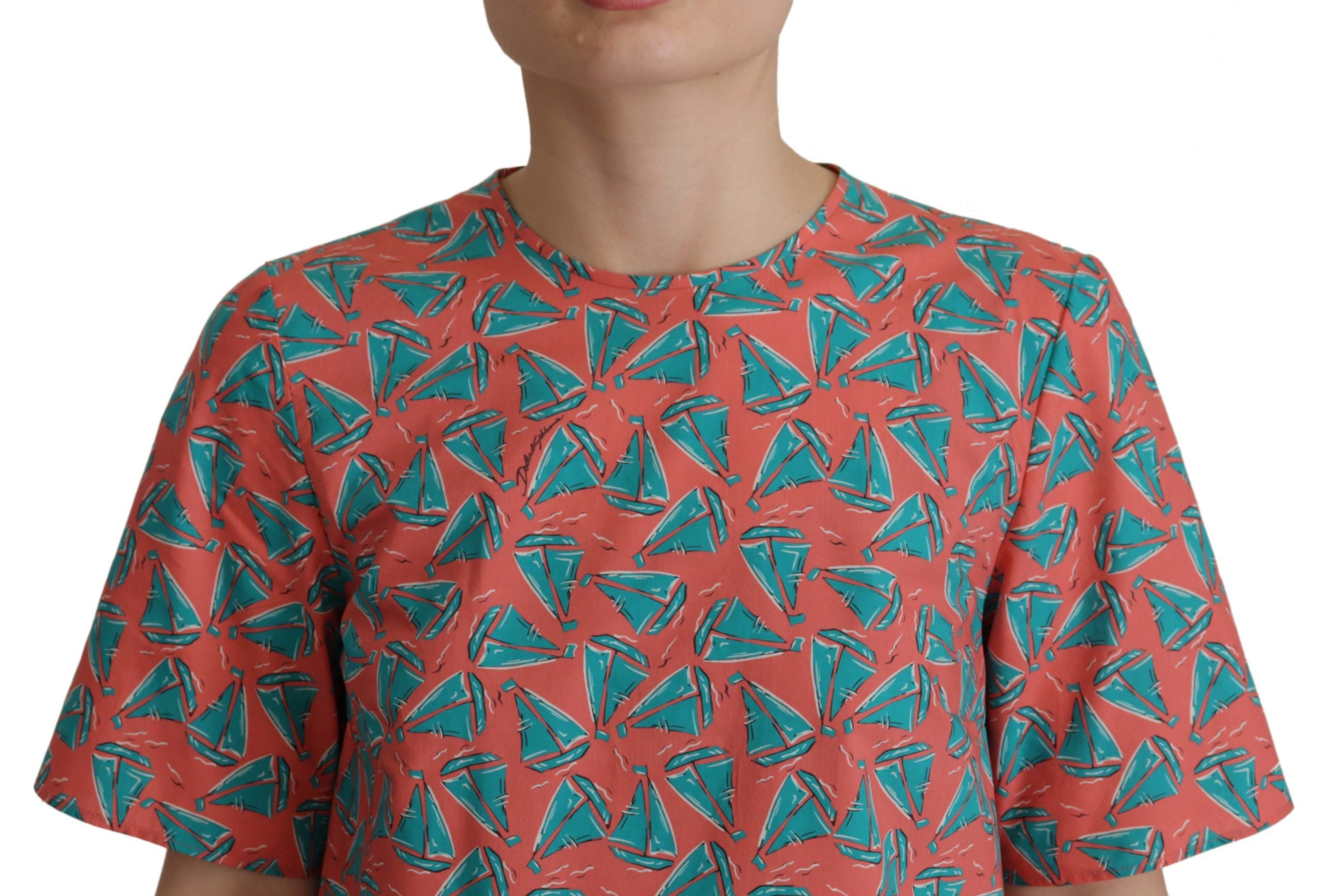 Roze katoenen T-shirt met zeilbootprint