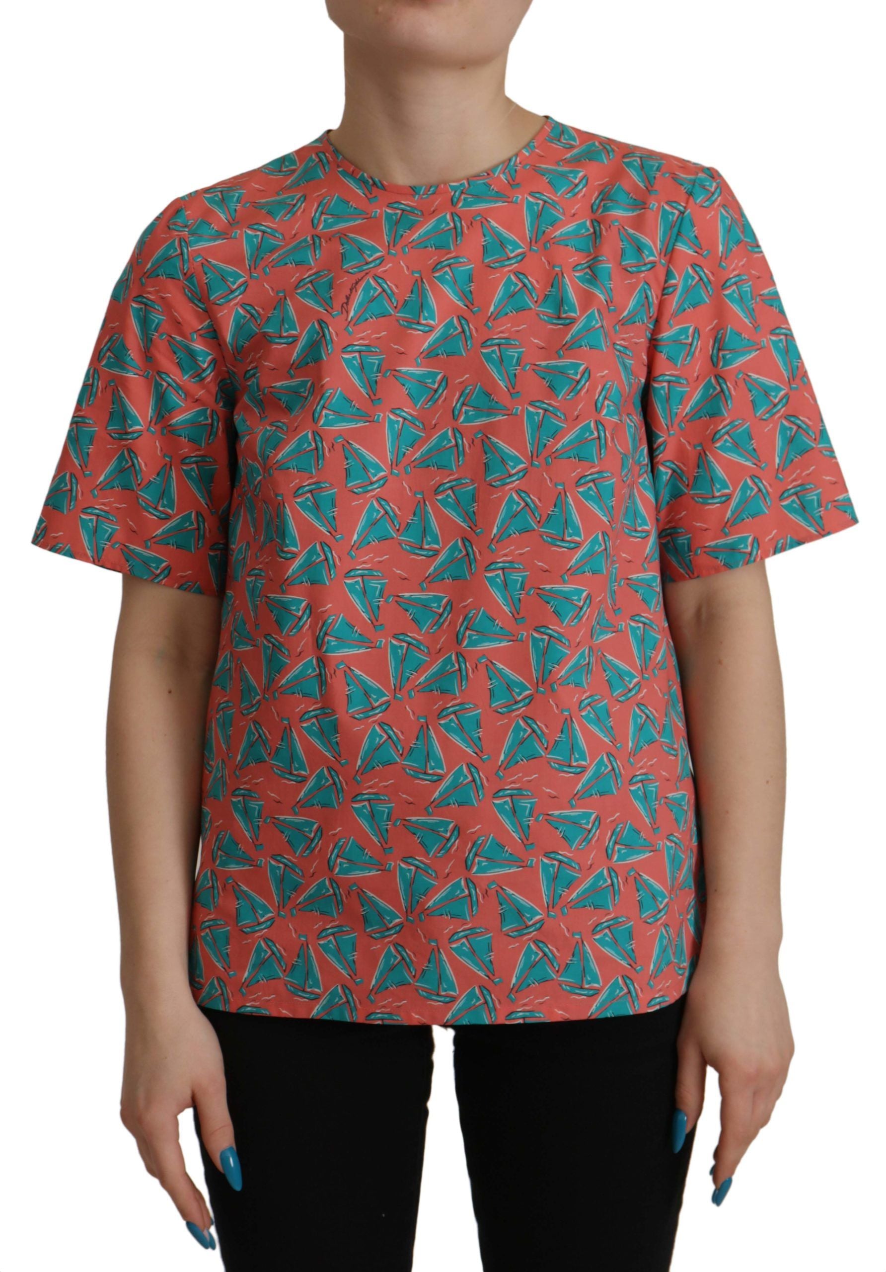 Roze katoenen T-shirt met zeilbootprint