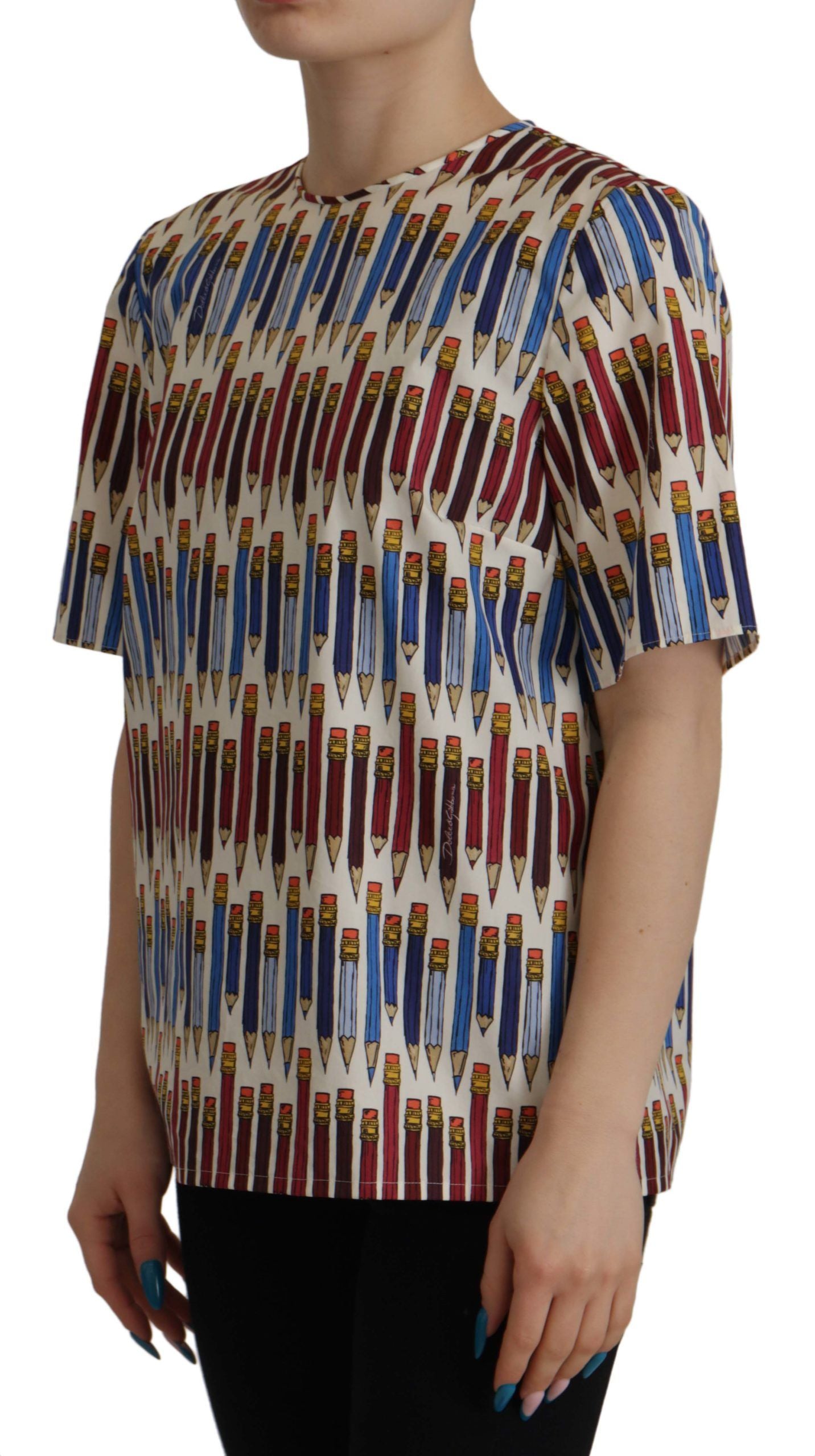 Witte katoenen T-shirtblouse met potloodprint