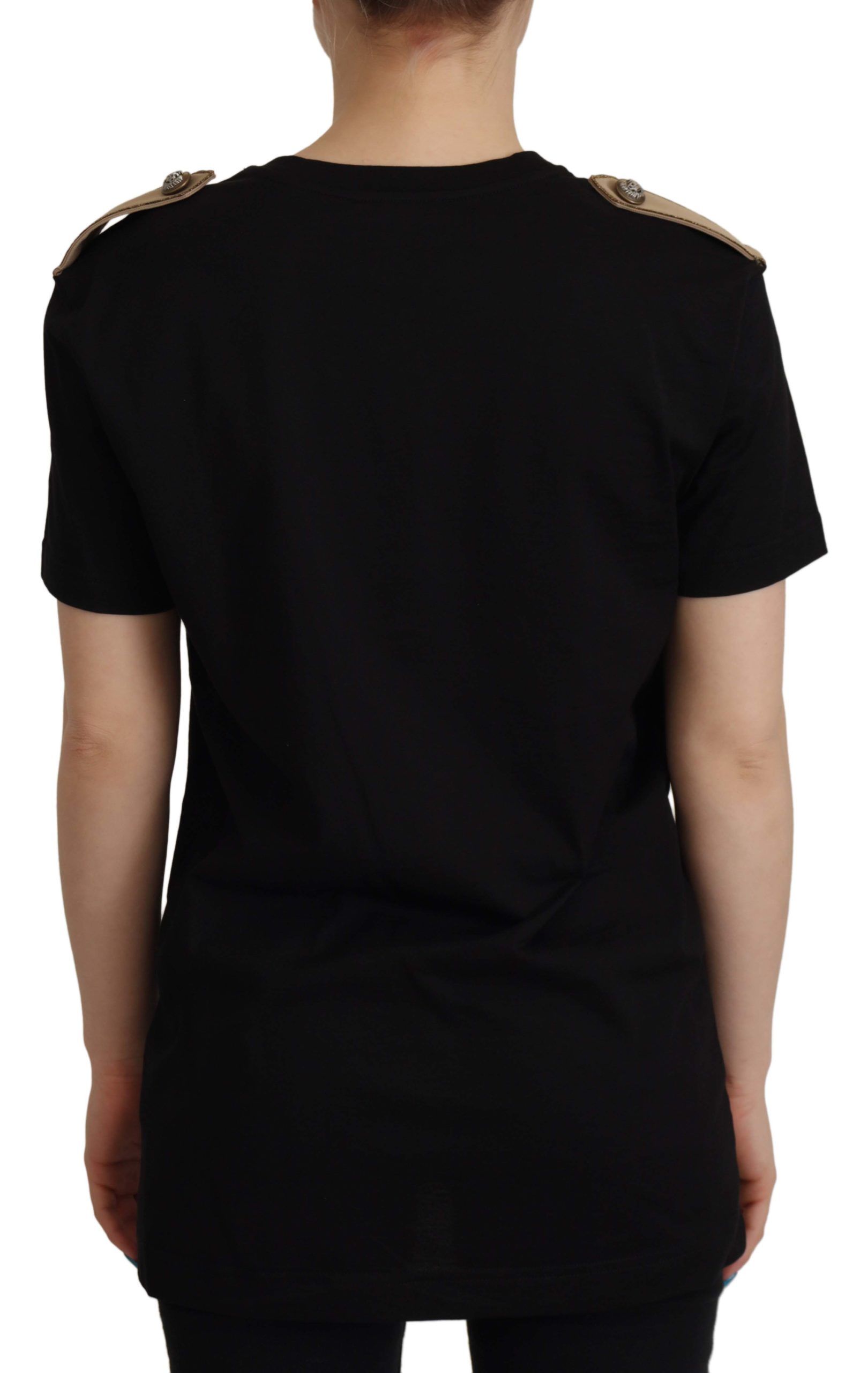 Zwart katoenen T-shirt met ronde hals en logomotief