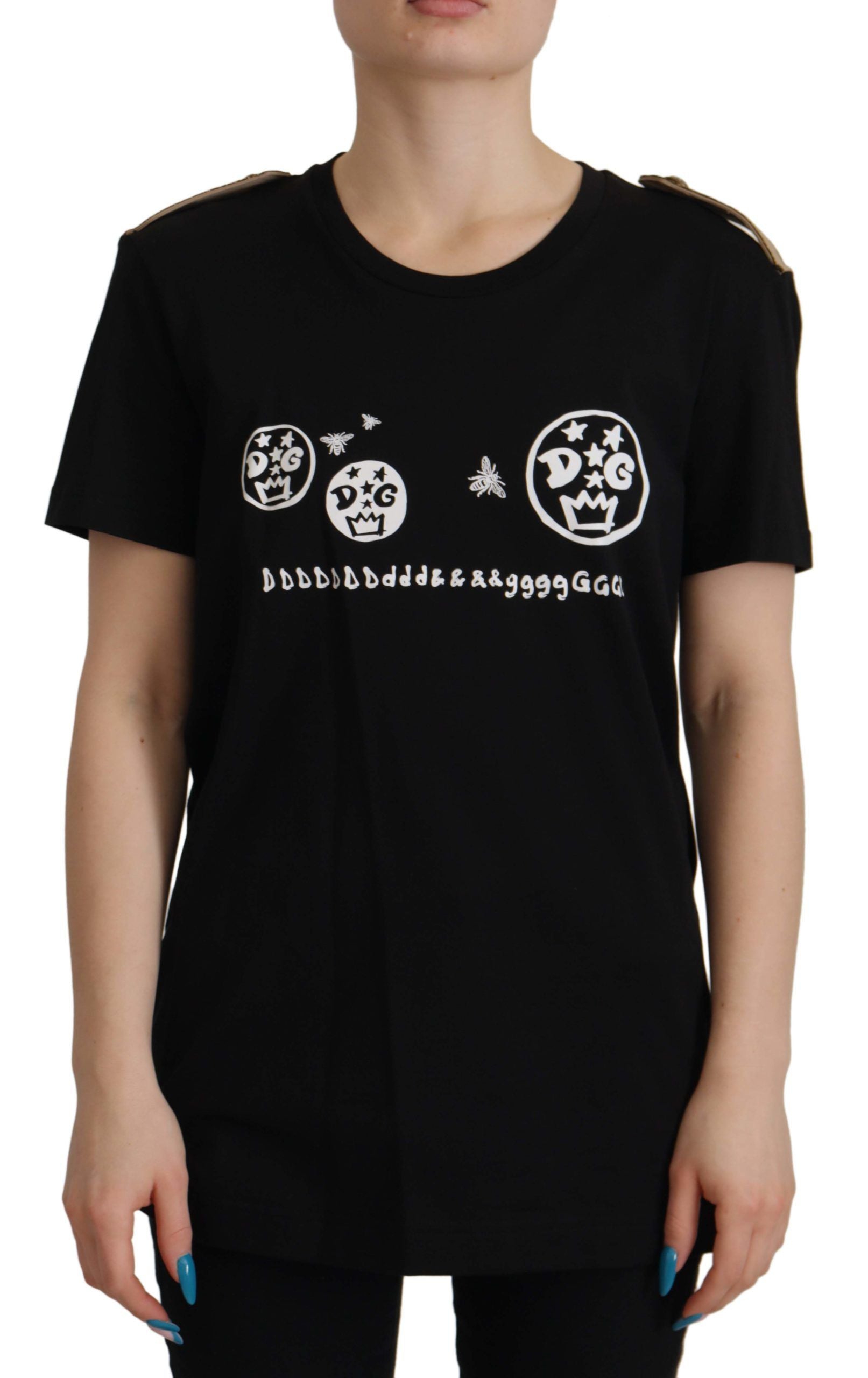 Zwart katoenen T-shirt met ronde hals en logomotief