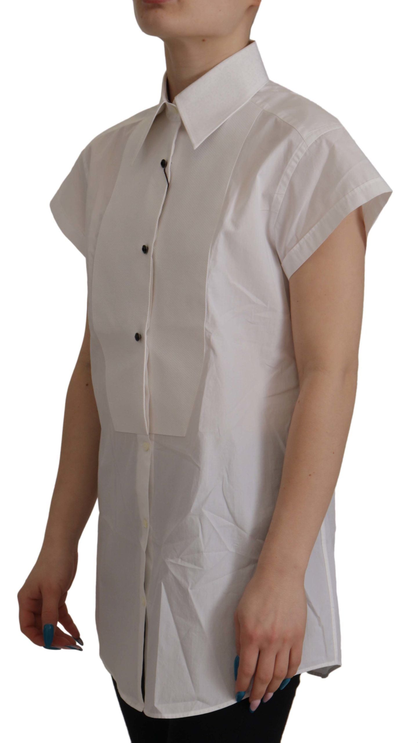 Witte mouwloze smoking formele blouse top