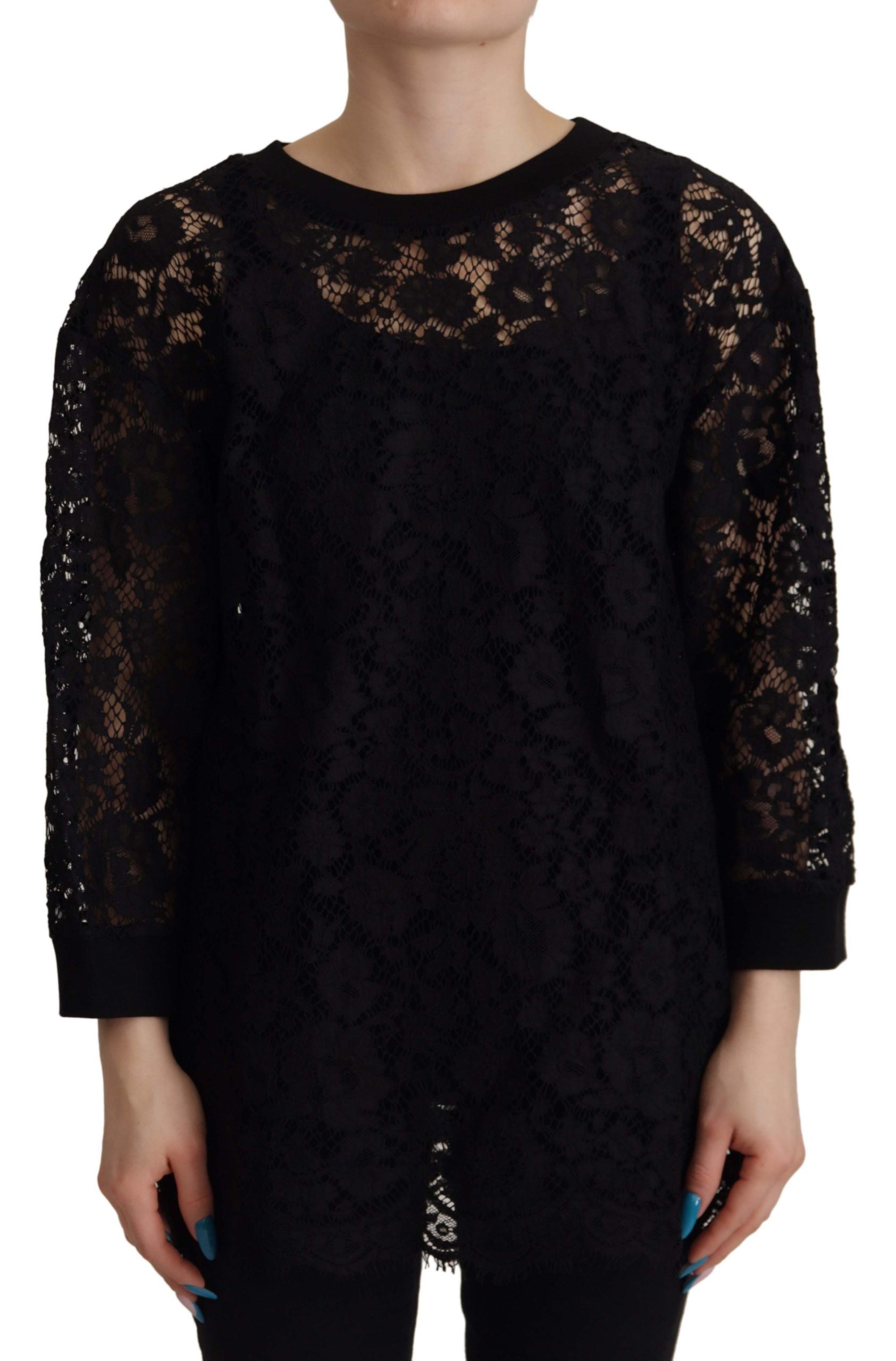 Zwarte bloemenkanten pullover Sicilië blouse