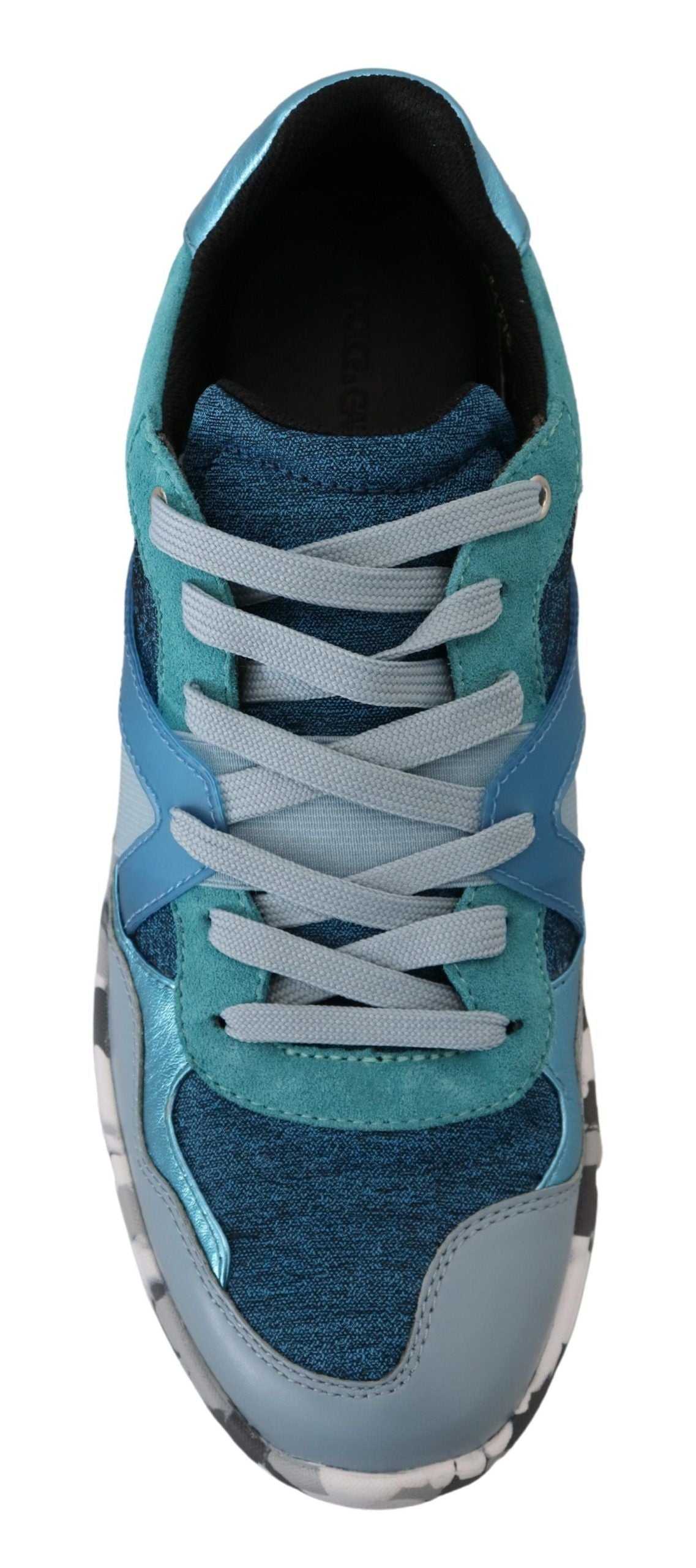 Blauwgrijze leren sportschoenen met lage bovenkant