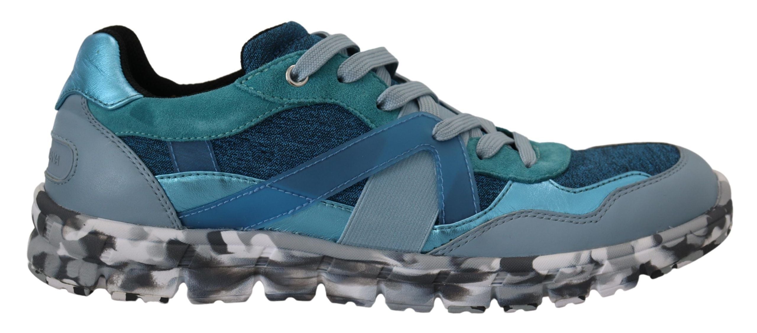 Blauwgrijze leren sportschoenen met lage bovenkant