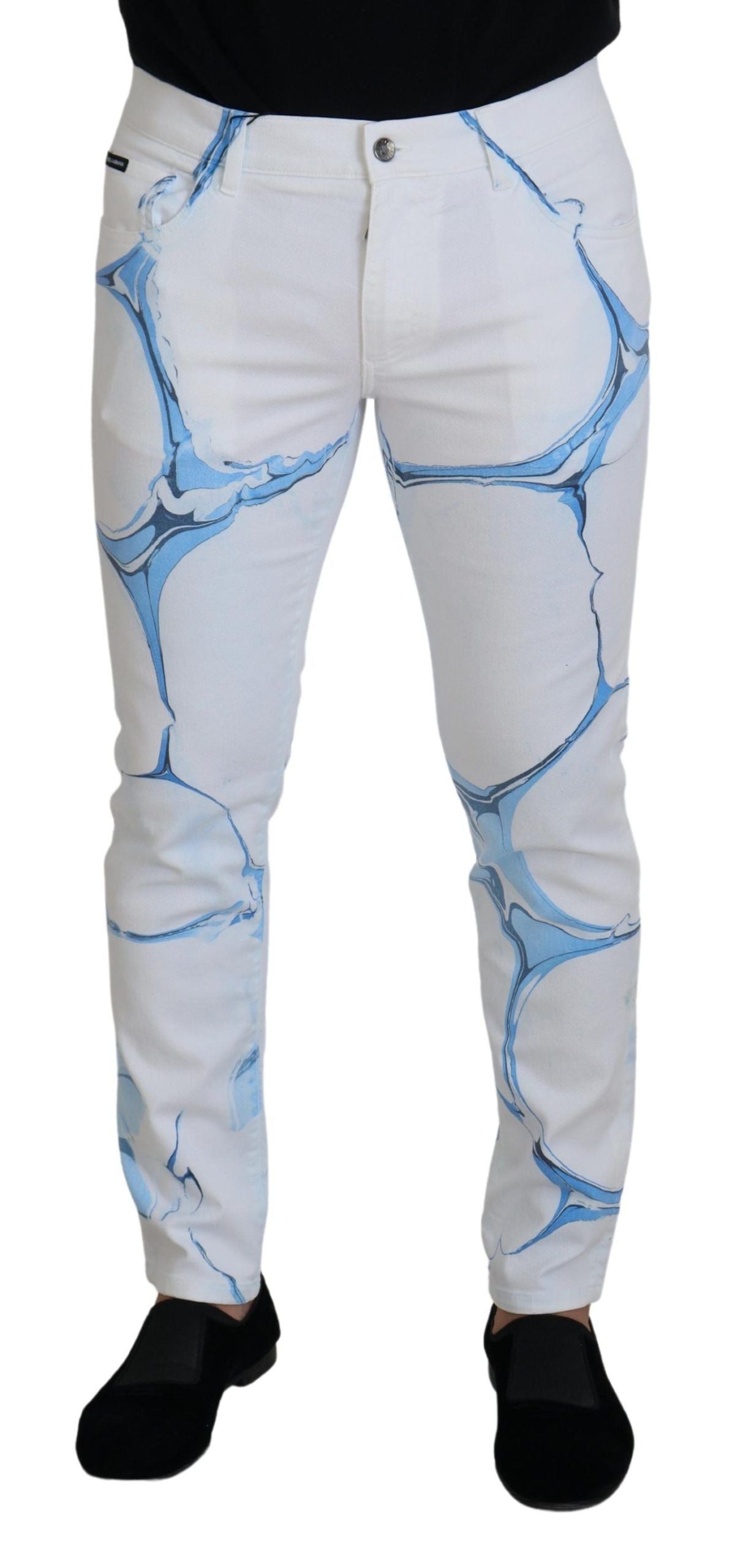 Witte blauwe denim katoenen jeans stretch skinny fit broek