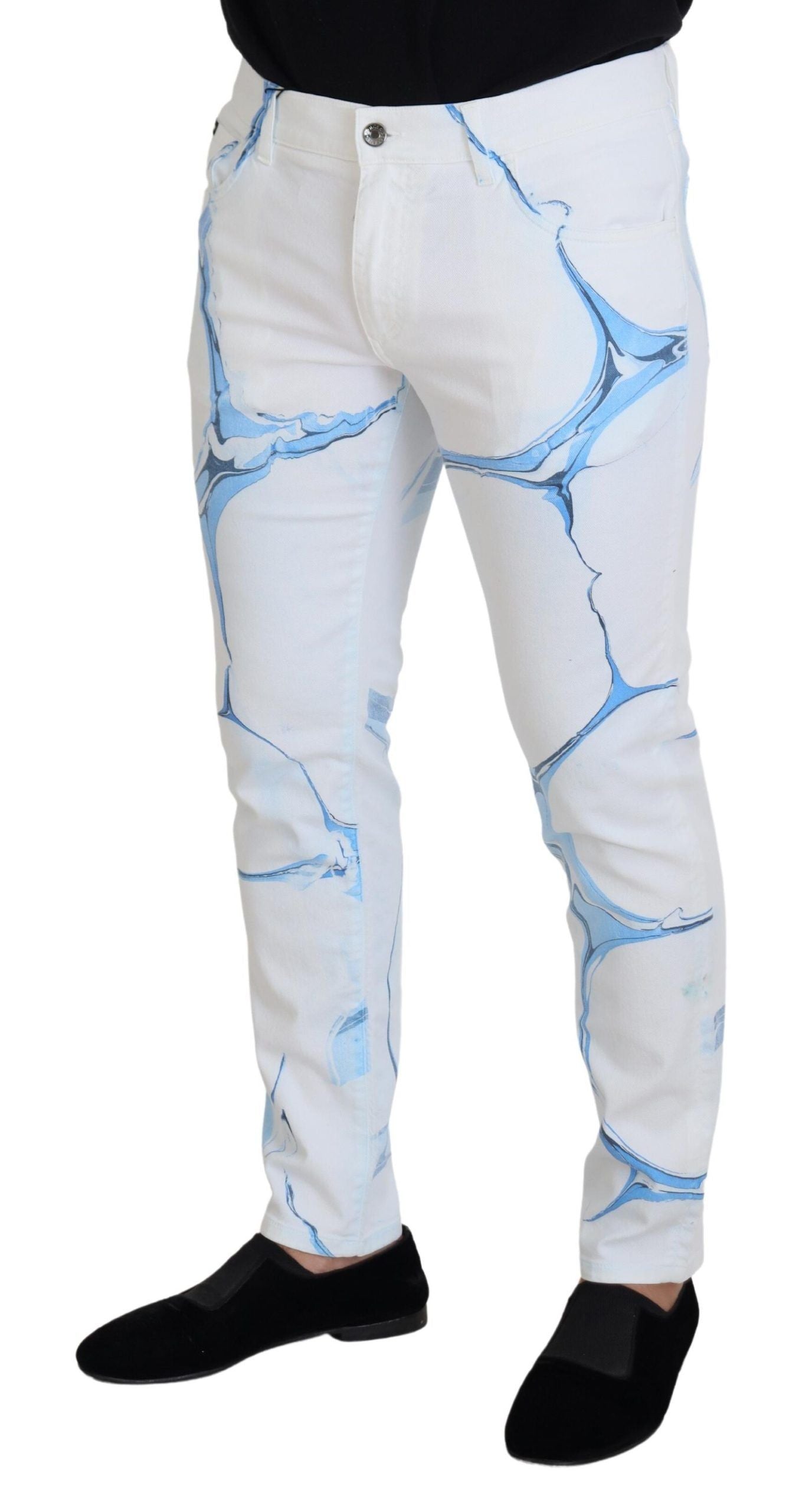 Witte blauwe denim katoenen jeans stretch skinny fit broek