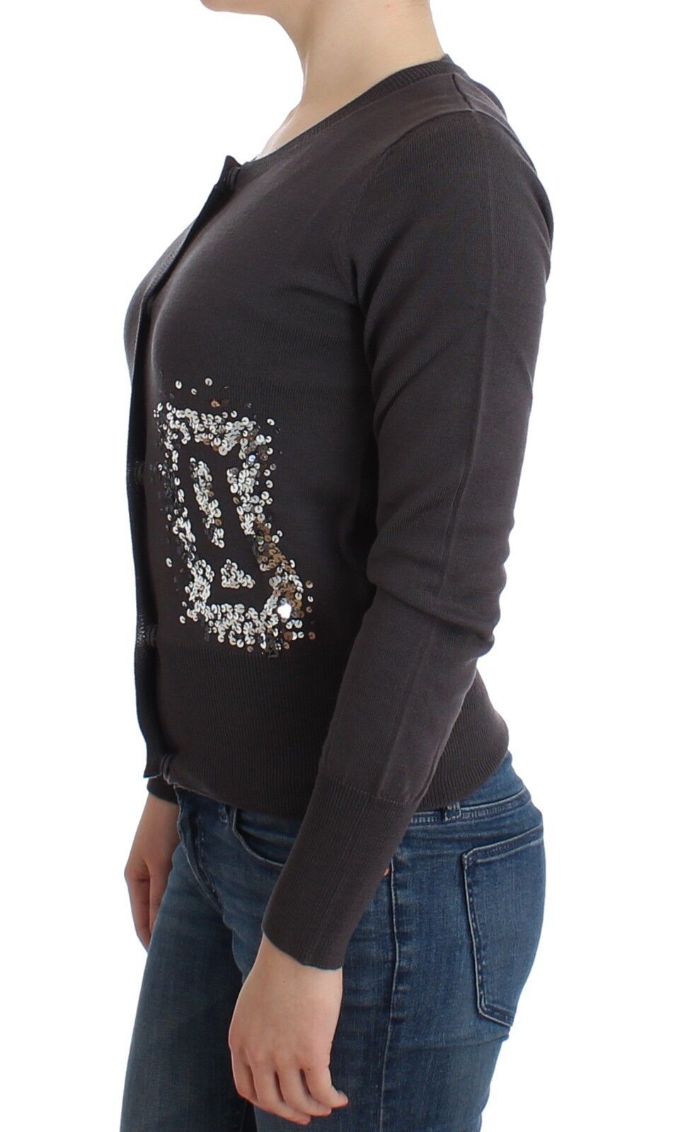 Paarse wollen pailletten cardigan gebreide trui