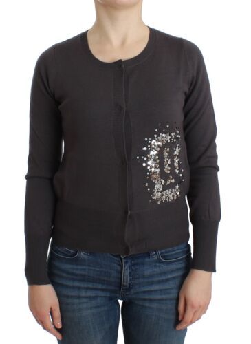 Paarse wollen pailletten cardigan gebreide trui