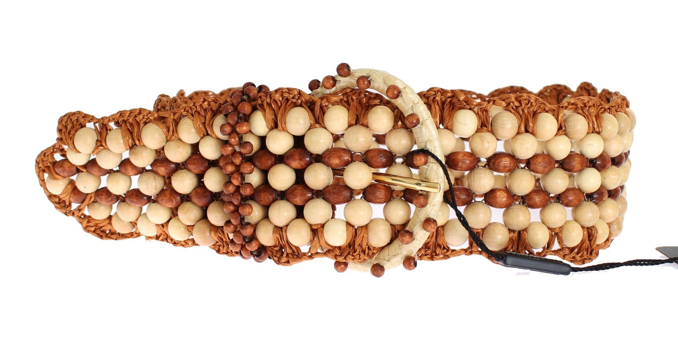 Bruine raffia houten kralen brede tailleband