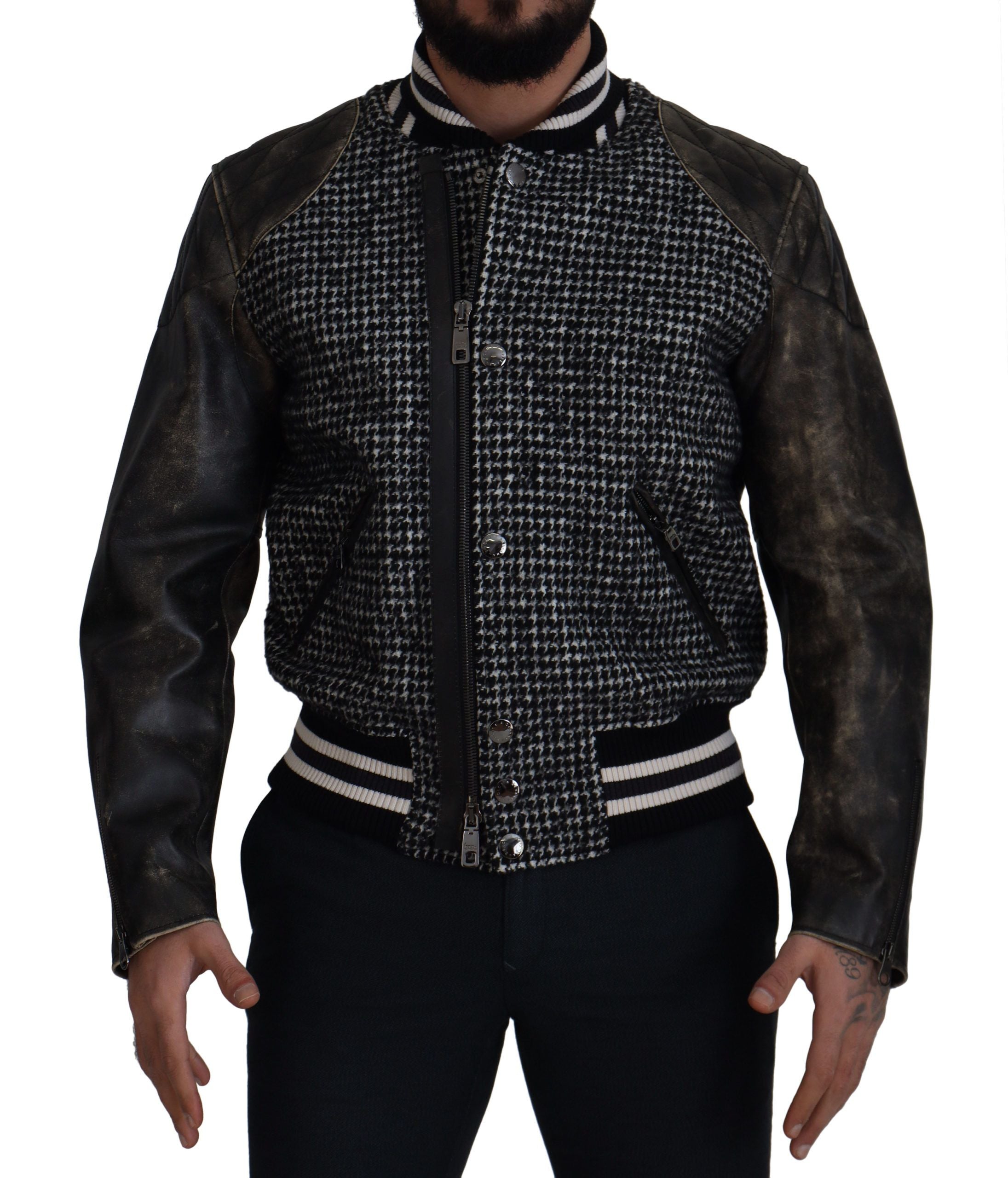 Zwarte pied-de-poule polyester bomberjack
