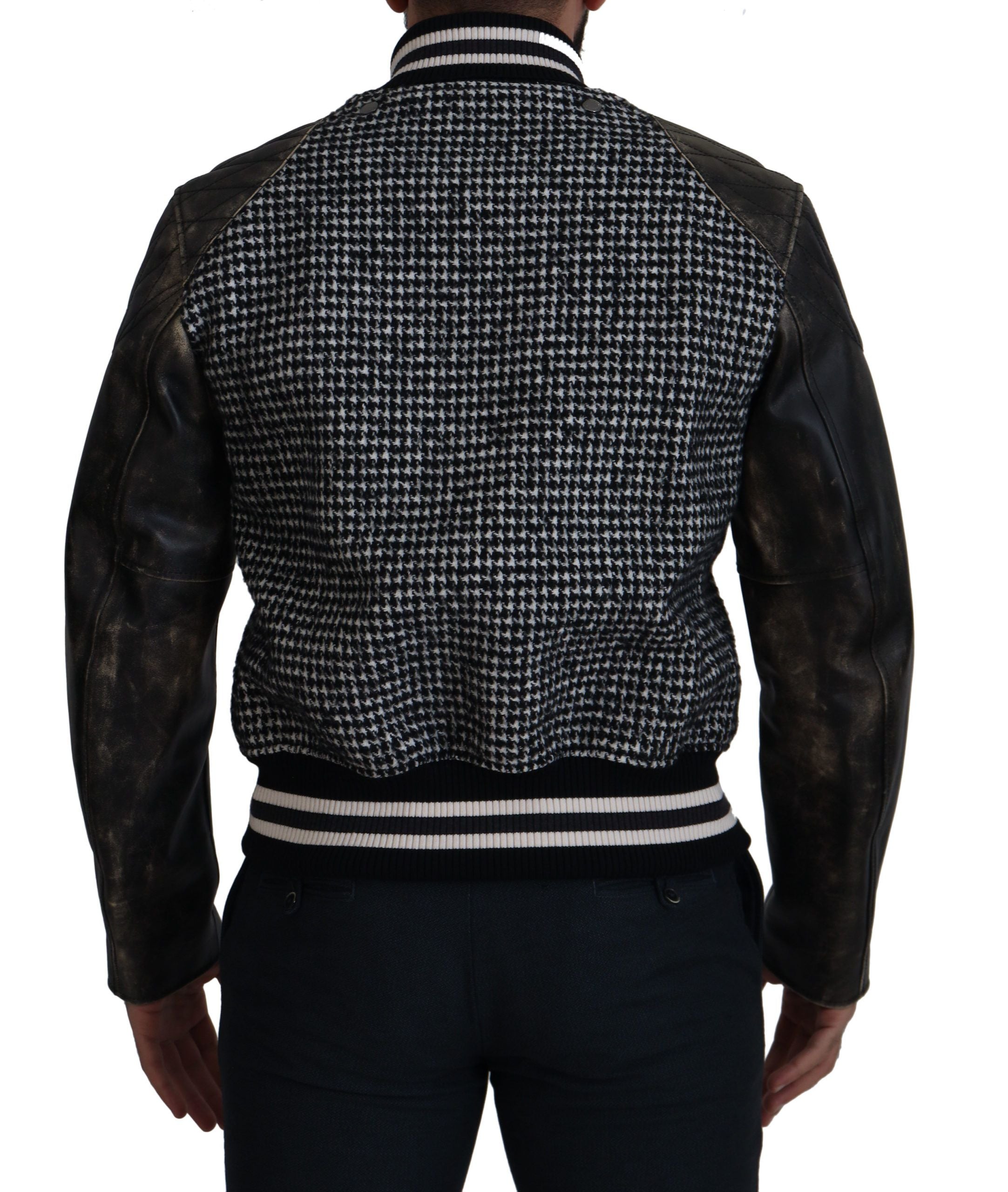 Zwarte pied-de-poule polyester bomberjack