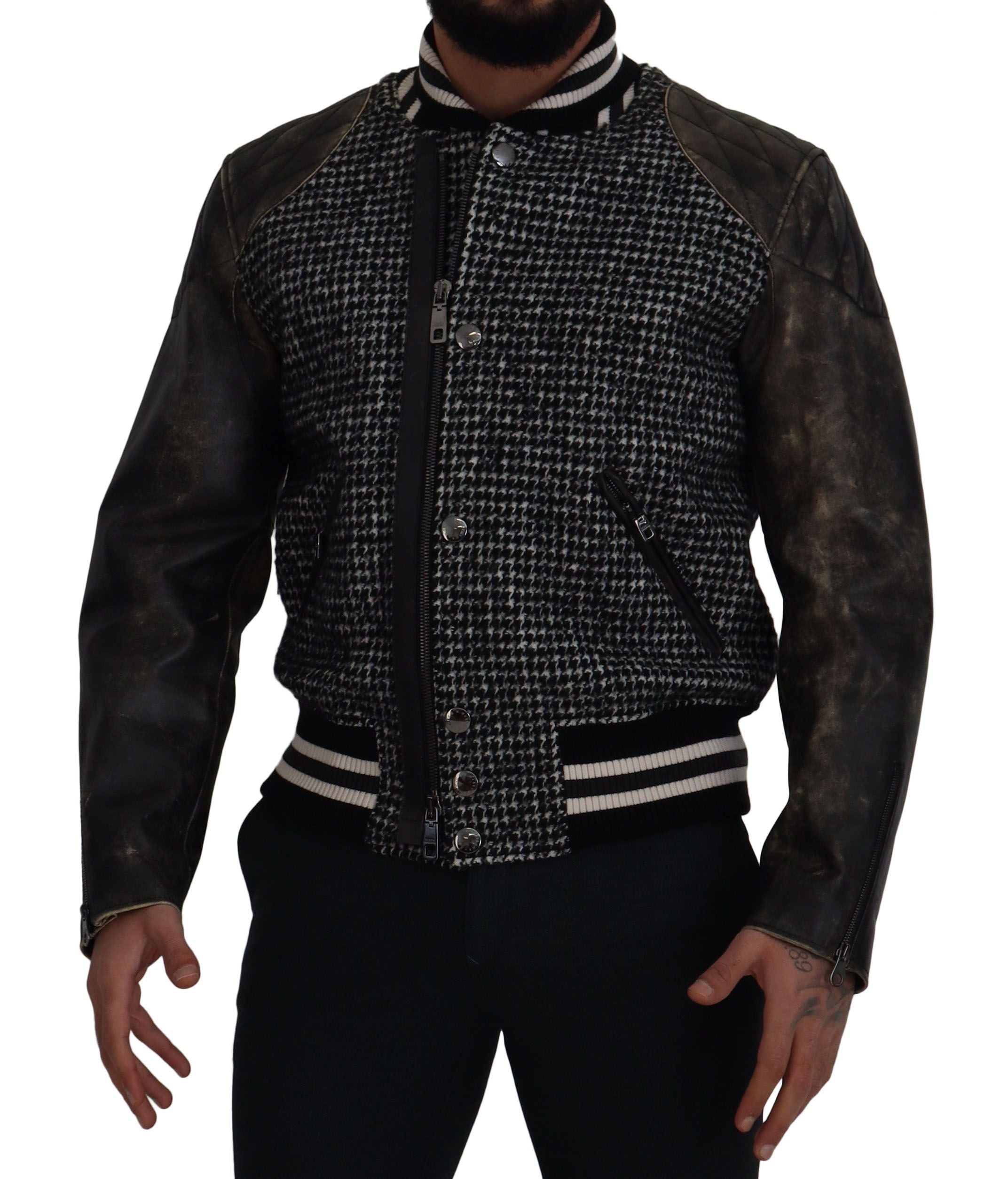Zwarte pied-de-poule polyester bomberjack