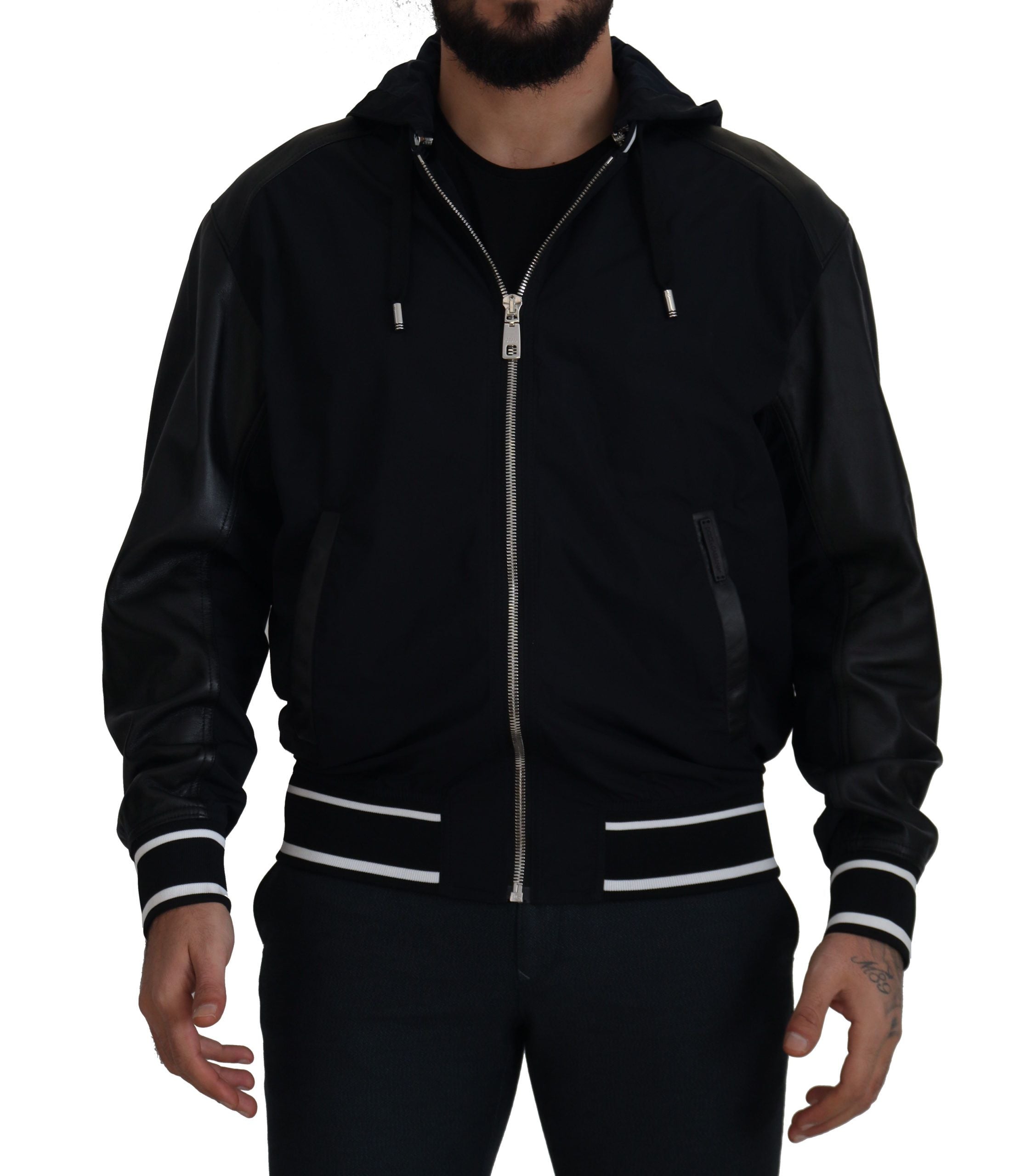 Zwarte polyester blousonjas met capuchon