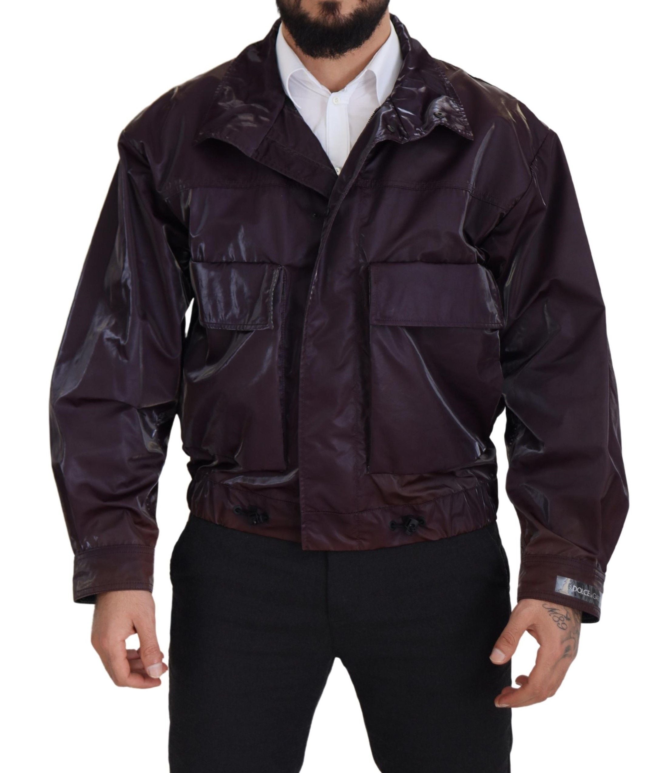 Paarse nylon bikerjas met kraag