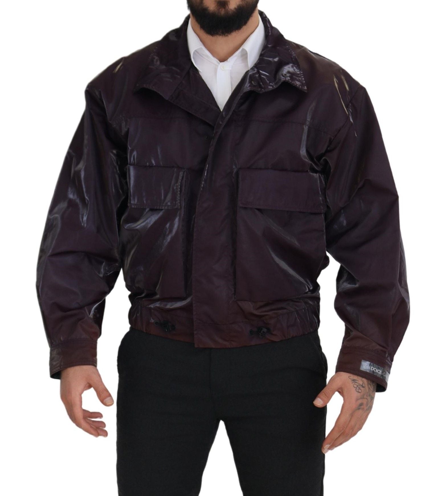 Paarse nylon bikerjas met kraag