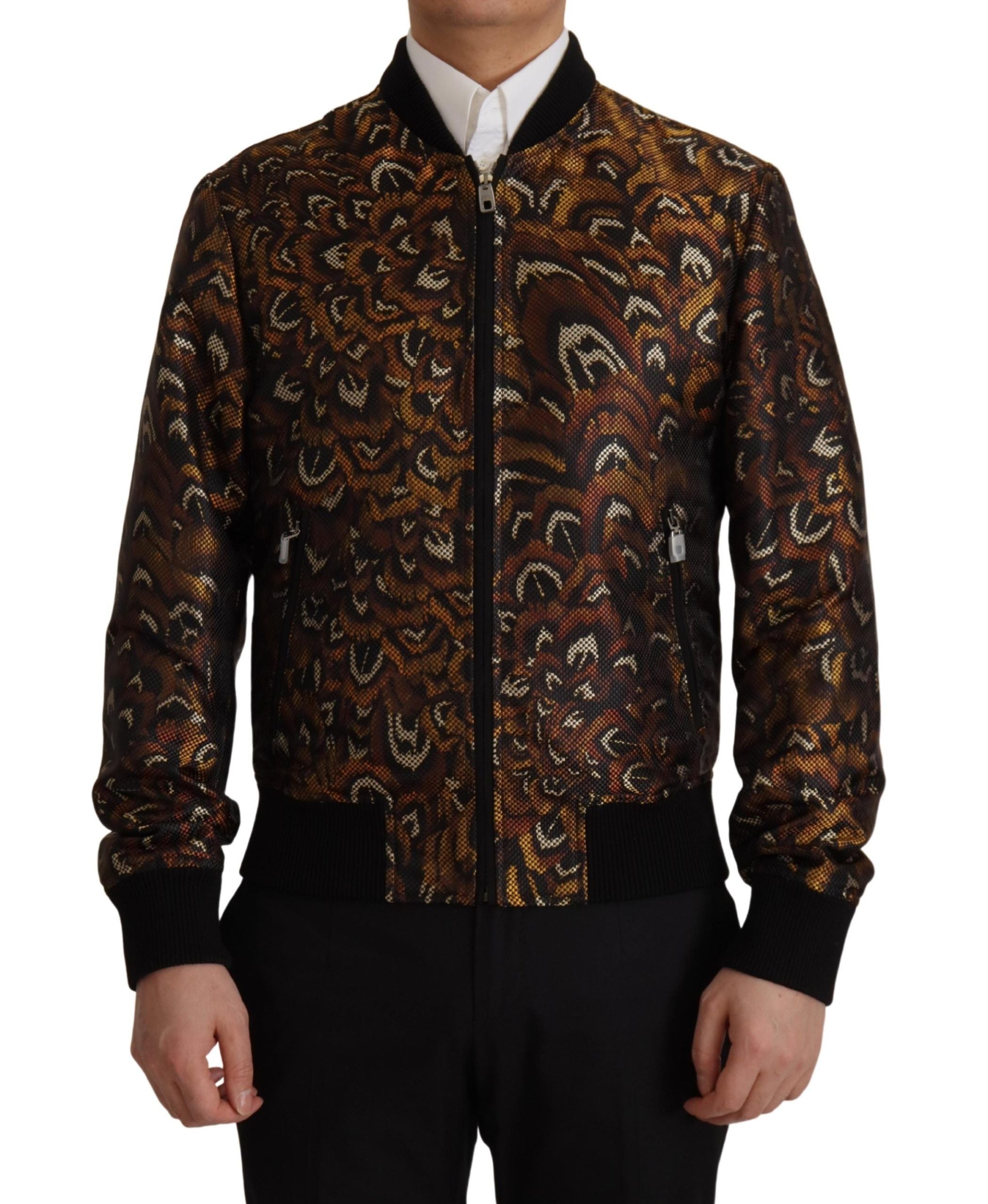 Bruine, doorlopende ritsblouse met veren