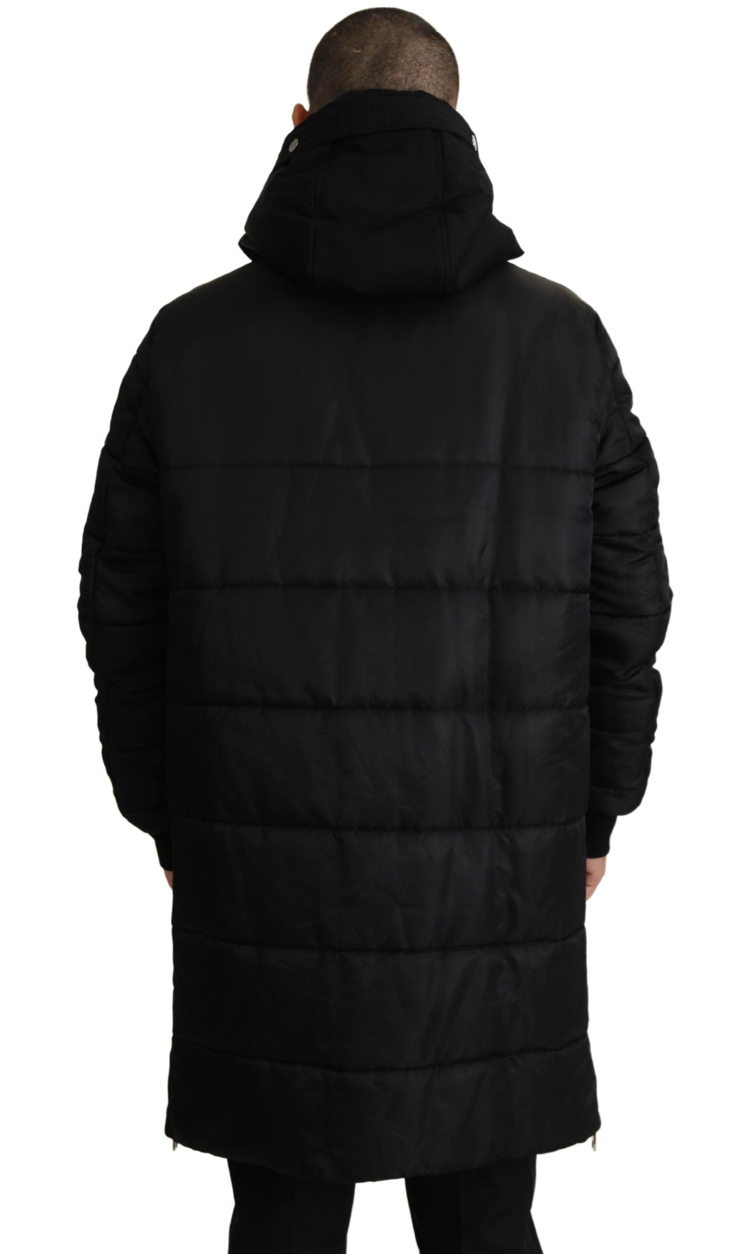 Zwarte nylon parka met capuchon, winterjas