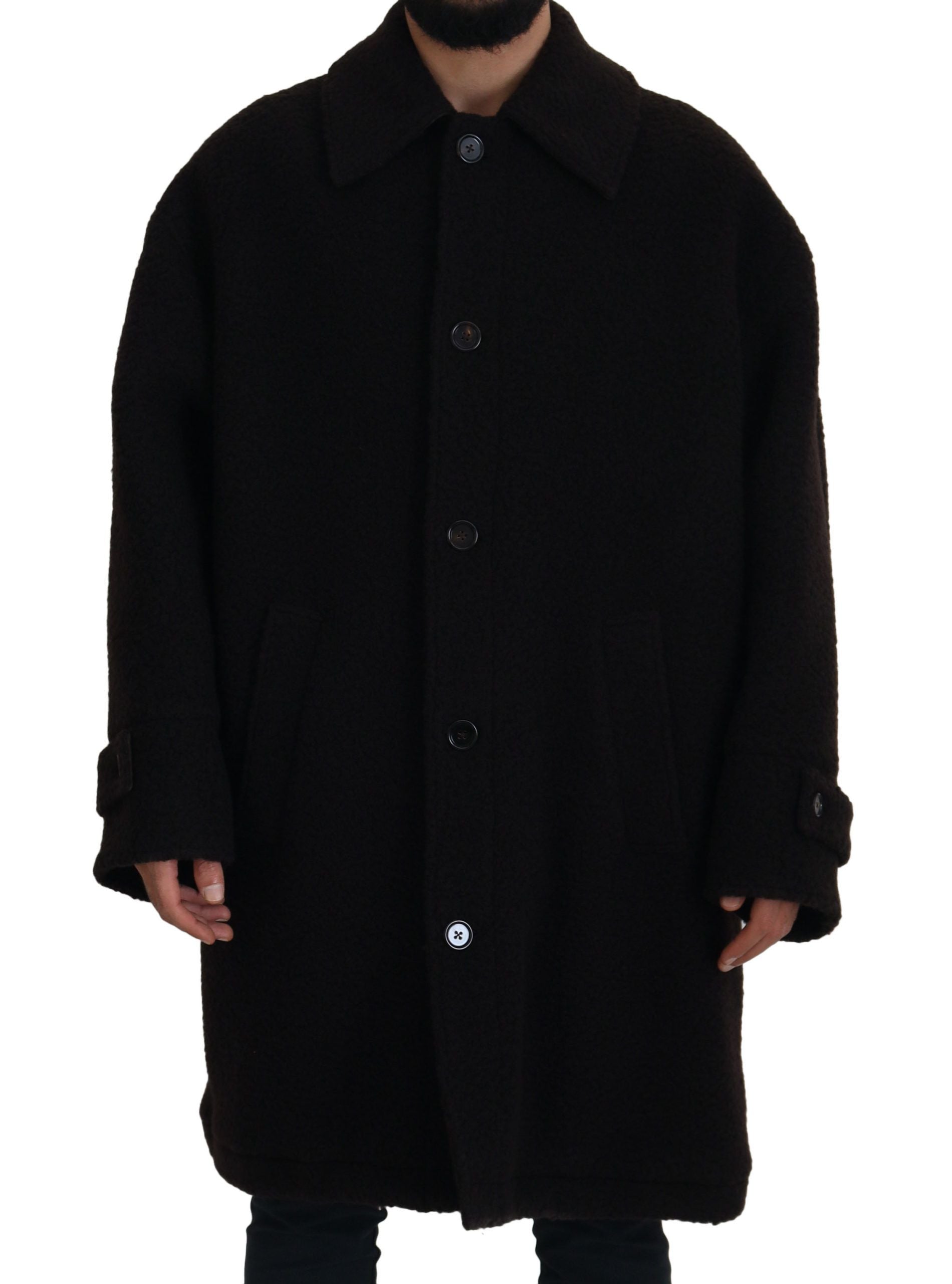 Zwarte alpaca trenchcoat met knopen