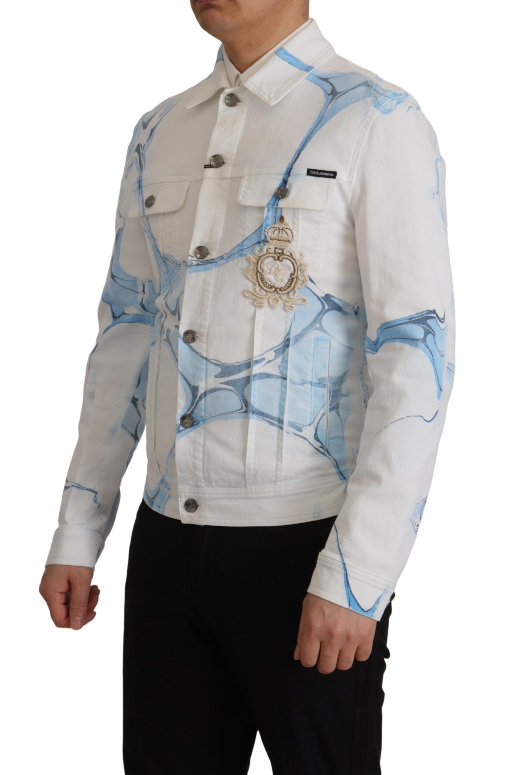 Wit katoenen denimjack met logoborduursel
