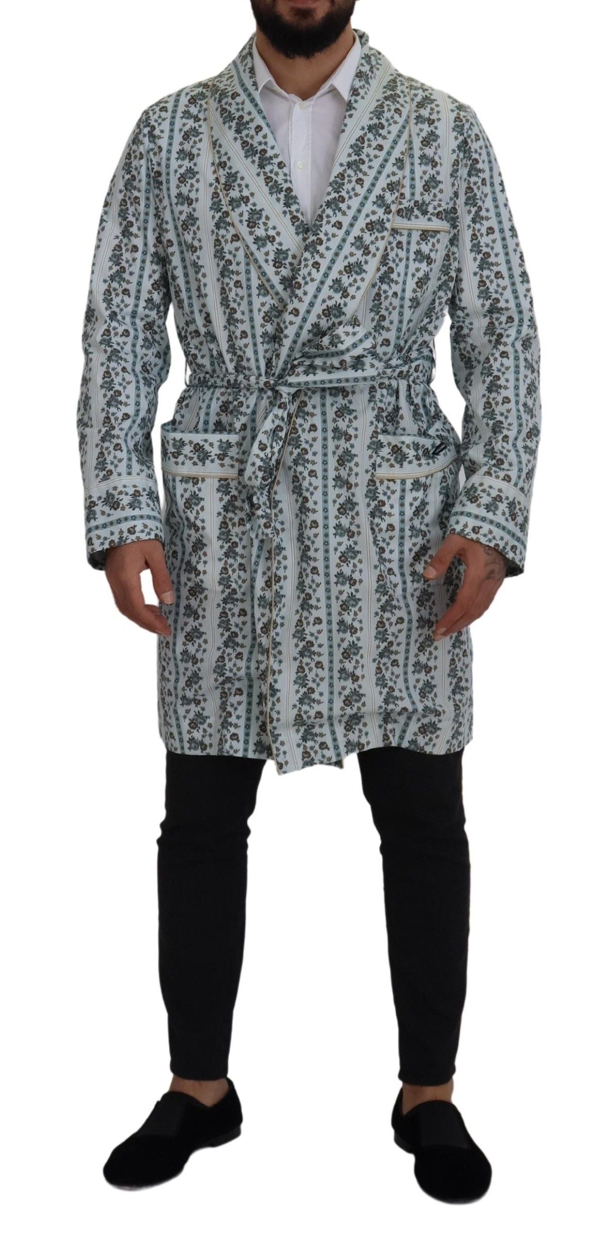 Blauwe katoenen jas met bloemenprint