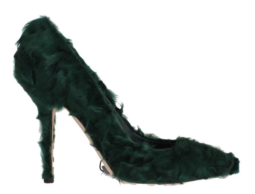 Groene Xiangao lamsbont leren pumps