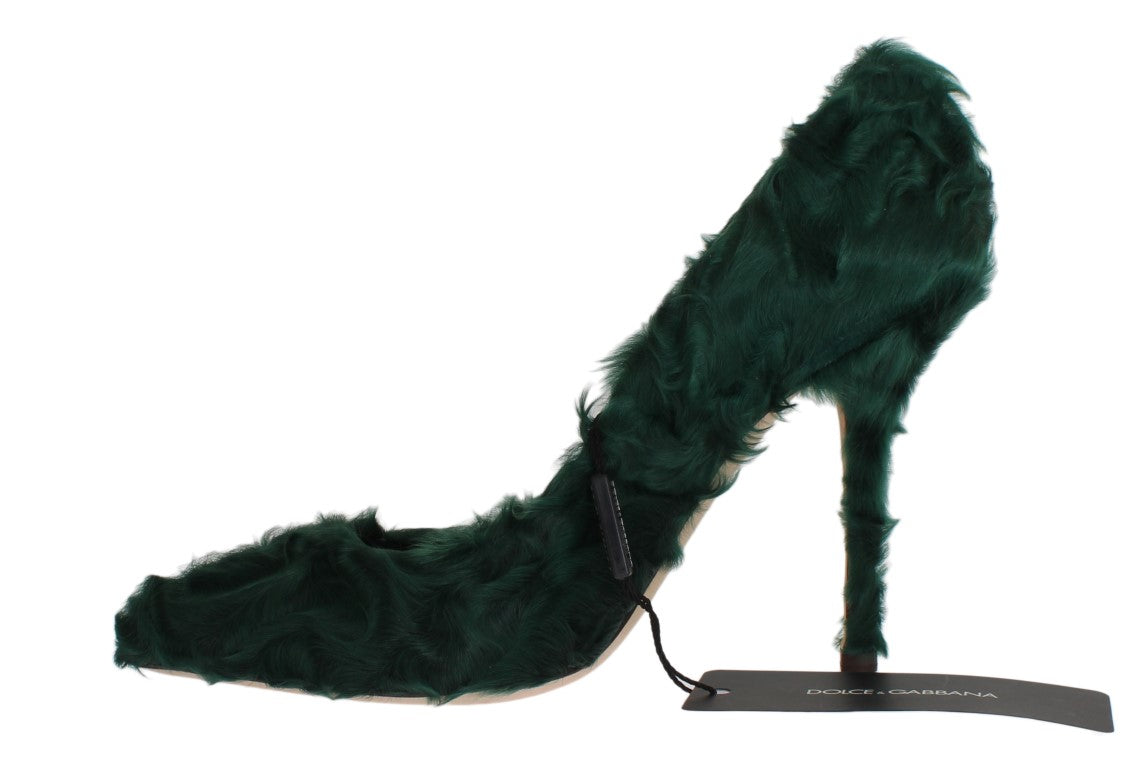 Groene Xiangao lamsbont leren pumps