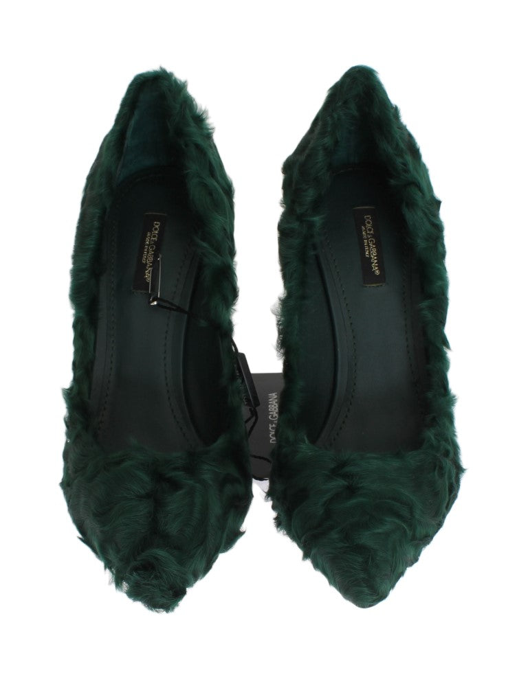 Groene Xiangao lamsbont leren pumps